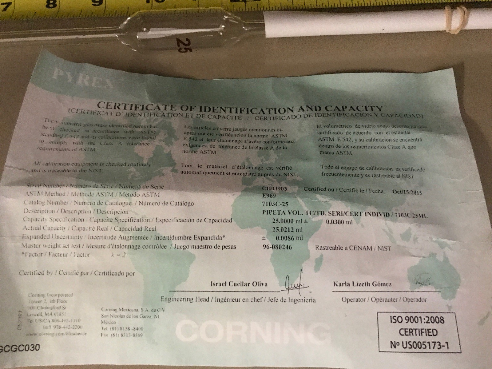 Corning PYREX No 7103C TC/TD 20C 25+/-0.3mL, 12PC Package