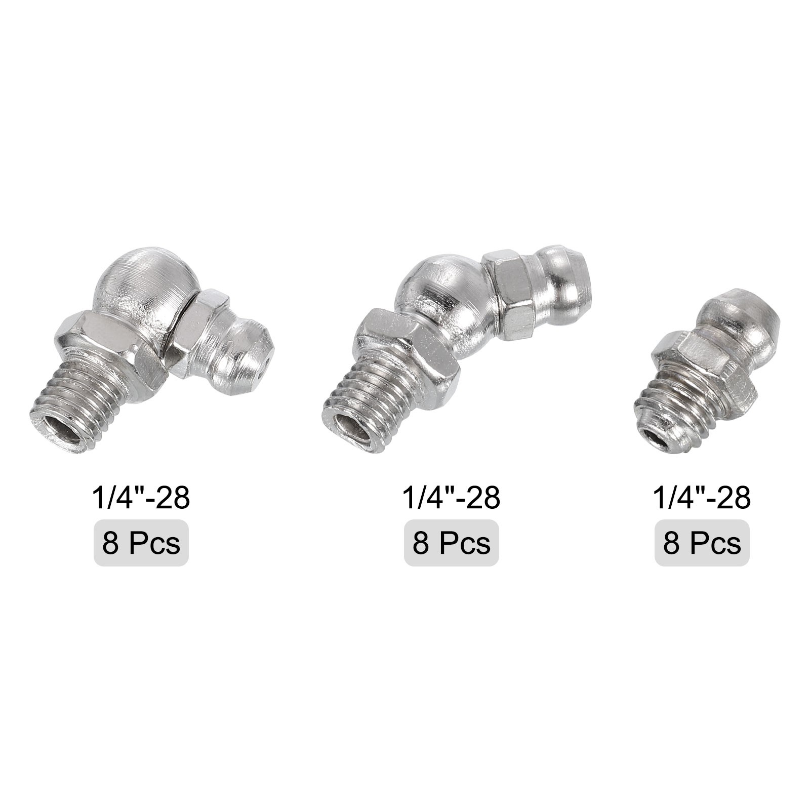 Nickel-Plated Steel Straight and Angled Grease Fitting 1/4″-28 Thread 24Pcs