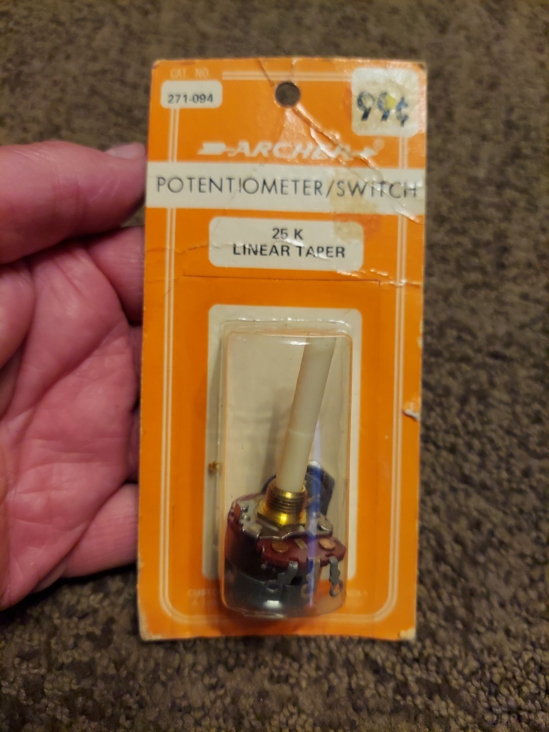 271-094 ARCHER 25 K LINEAR TAPER POTENTIOMETER/ SWITCH RADIO SHACK NOS