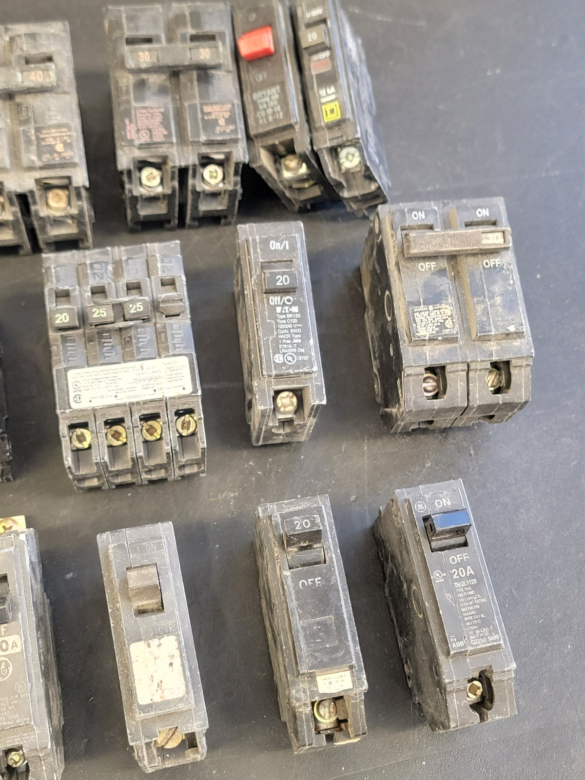 Lot of 32 Circuit Breakers Various Amps See Photos