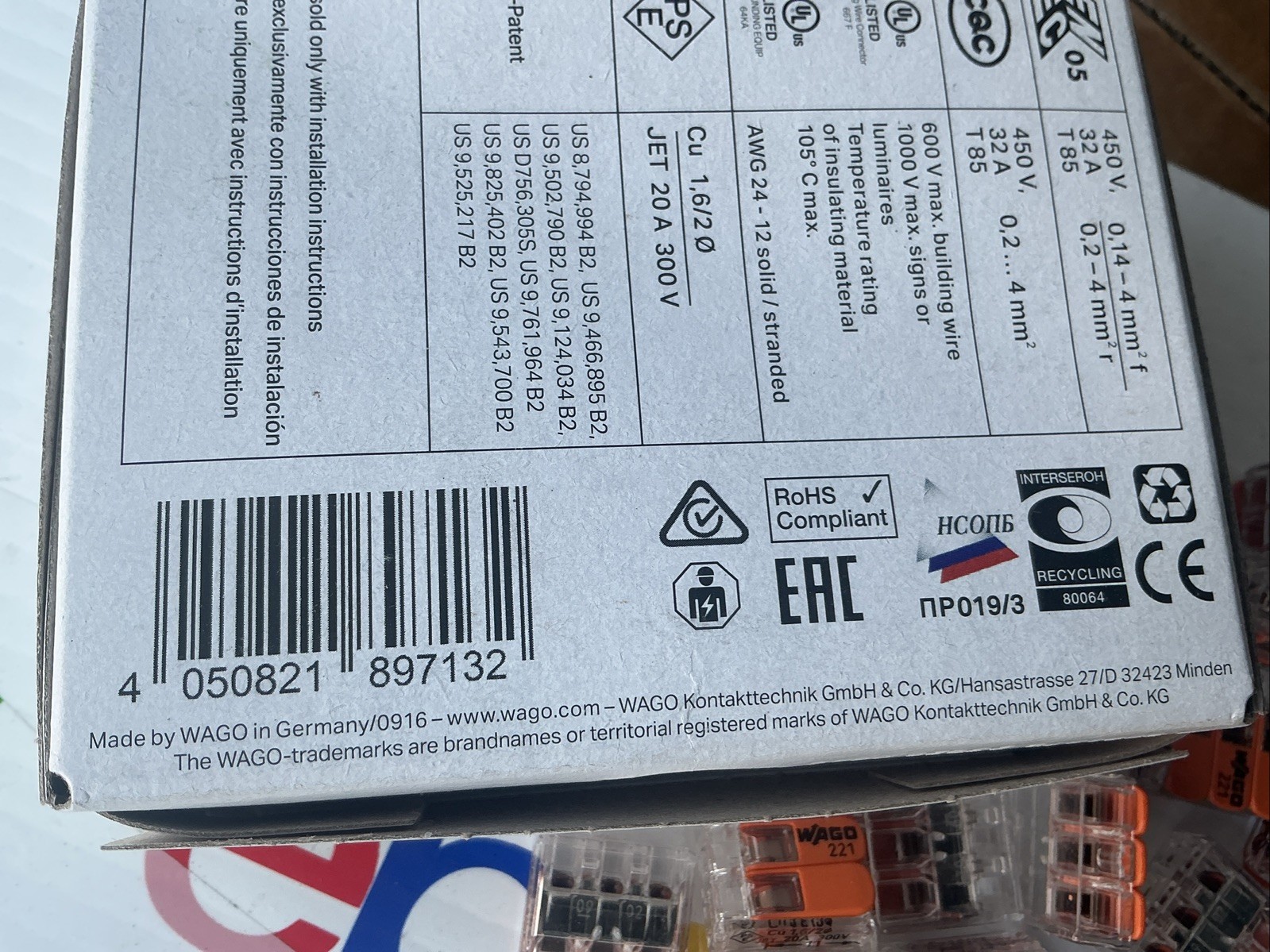 WAGO 212-413 LEVER NUTS 3X AWG 24-12 Cu (Lot Of 50) 920325712 New