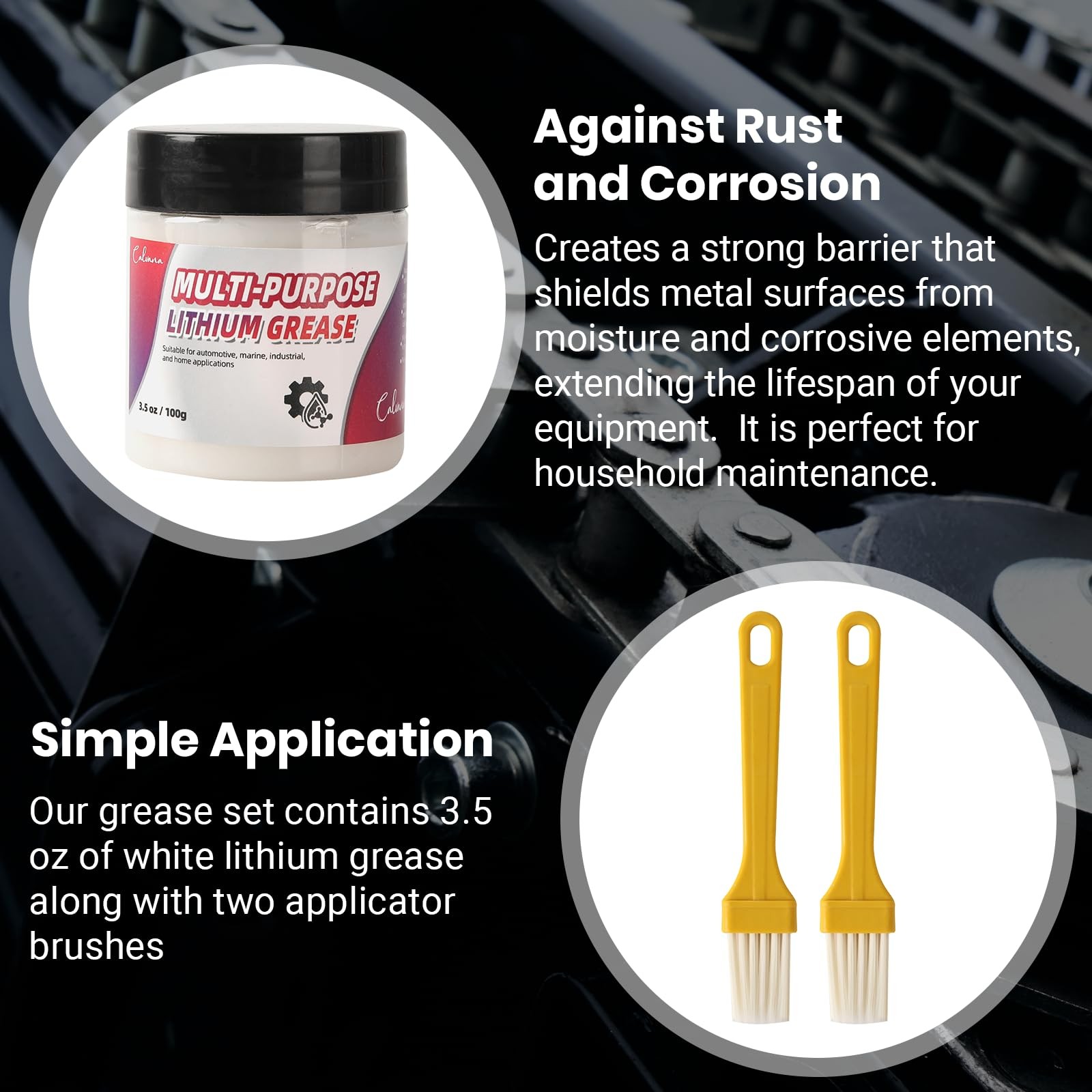Calvana 3.5oz Multi-Purpose White Lithium Grease with 2 Brushes, Ideal for…