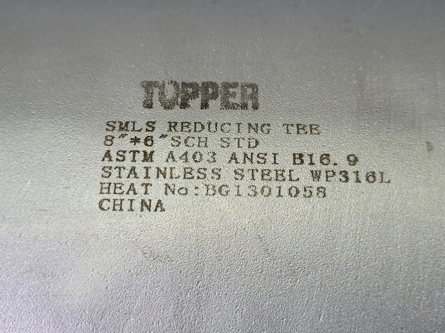 SURPLUS NEW TOPPER 8″ x 6″, Reducing Tee SCH STD WP316L ASTM A403 ANSI B16.9