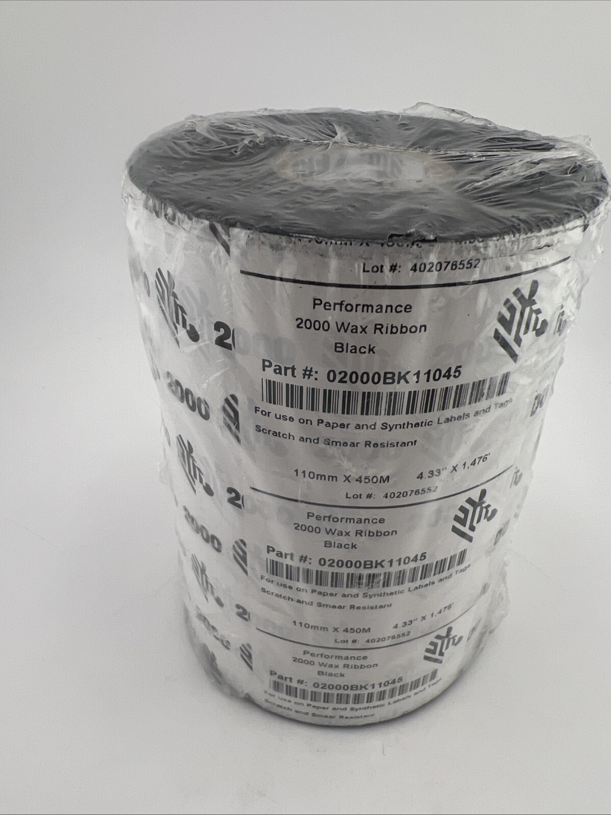 ZEBRA 02000BK11045 110mm x 450m Performance 2000 Wax Ribbon Black New