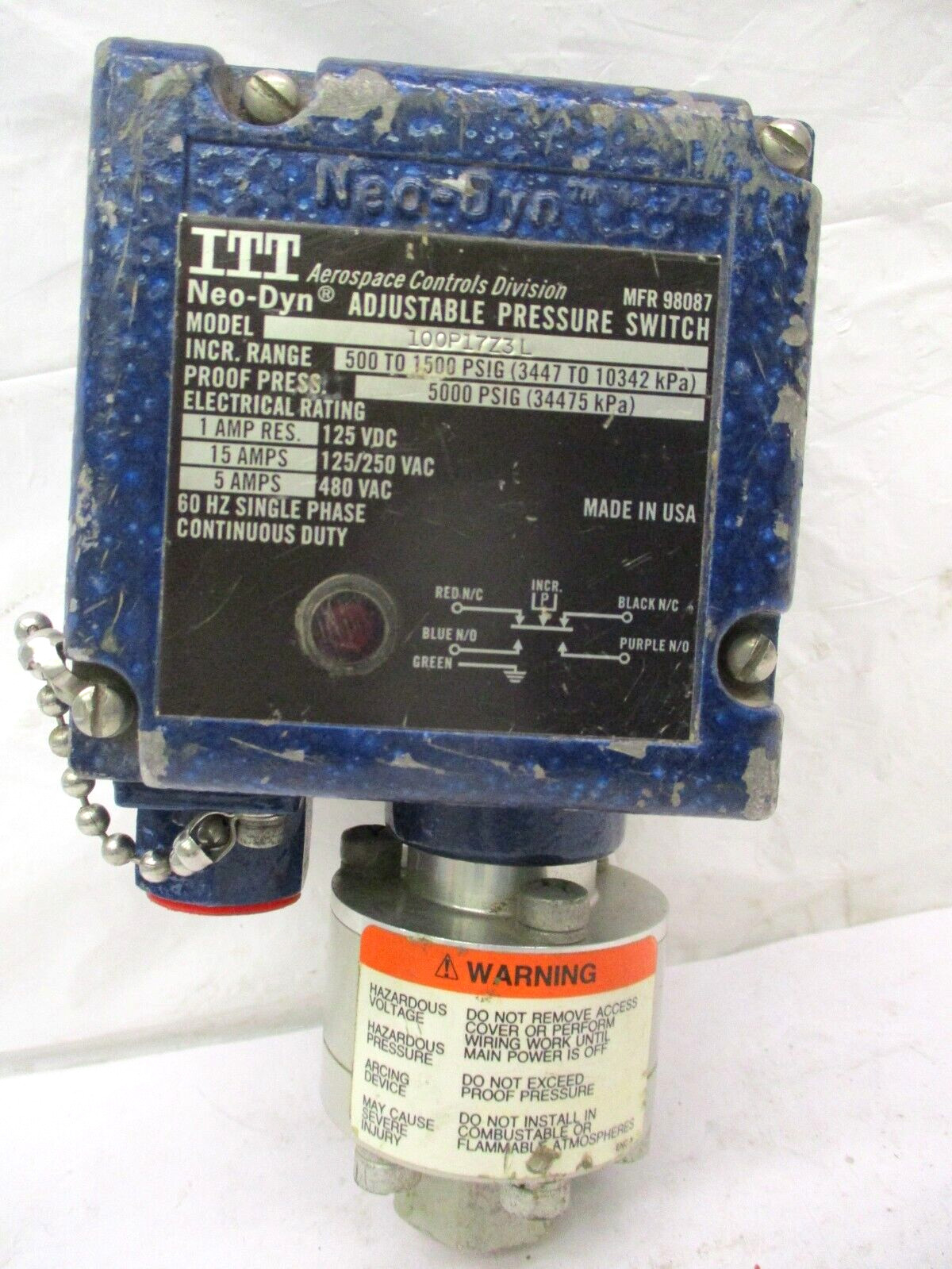 ITT Neo-Dyn 100P17Z3L Adjustable Pressure Switch A7142LR