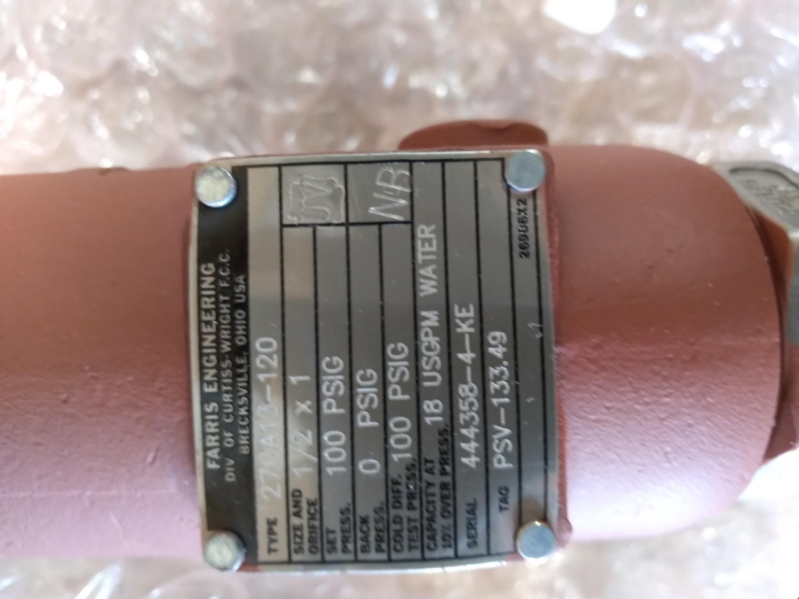FARRIS 27CA13-120 1/2*1 100PSIG 18USGPMWATER 444358-4-KE PSV-133.49 24752X13 WCB