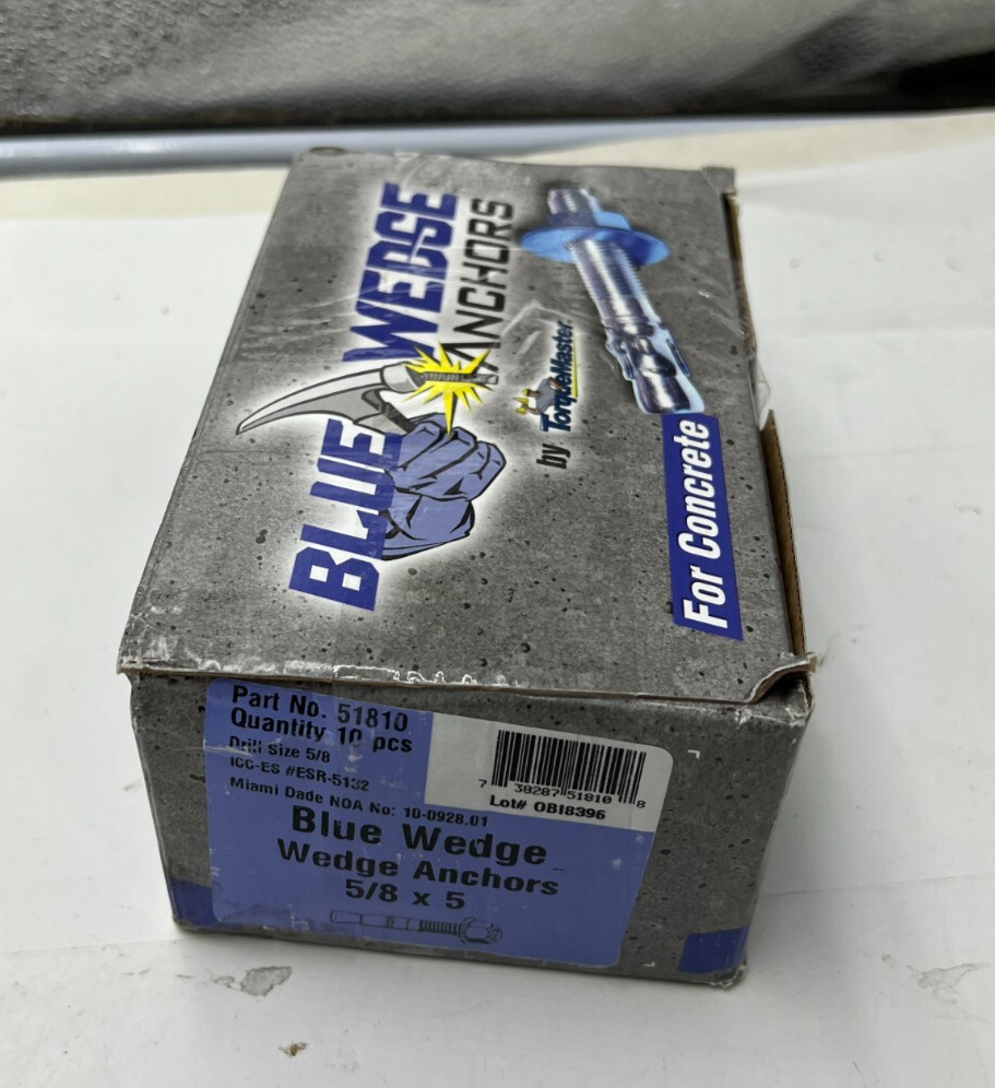 (QTY 10) Torquemaster 51810 Blue Wedge Anchor, 5″ L, Steel Blue Ruspert