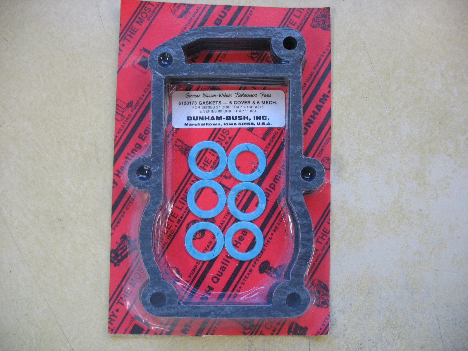 DUNHAM-BUSH 6120173 6 GASKET WASHERS KIT FOR SERIES 80 27 DRIP TRAP, S #209859