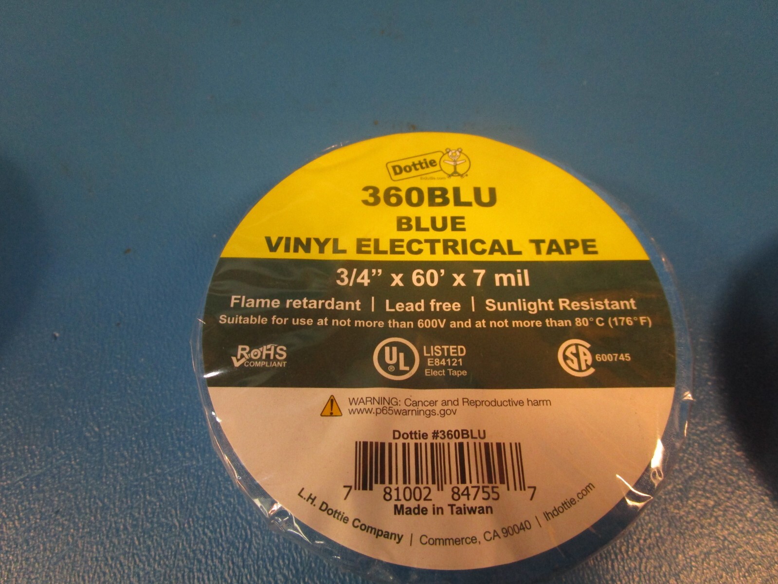 LOT OF 8 Rolls Dottie 360, Vinyl Electrical Tape, 1=360BLU, 1=360RED, 2=360BRN