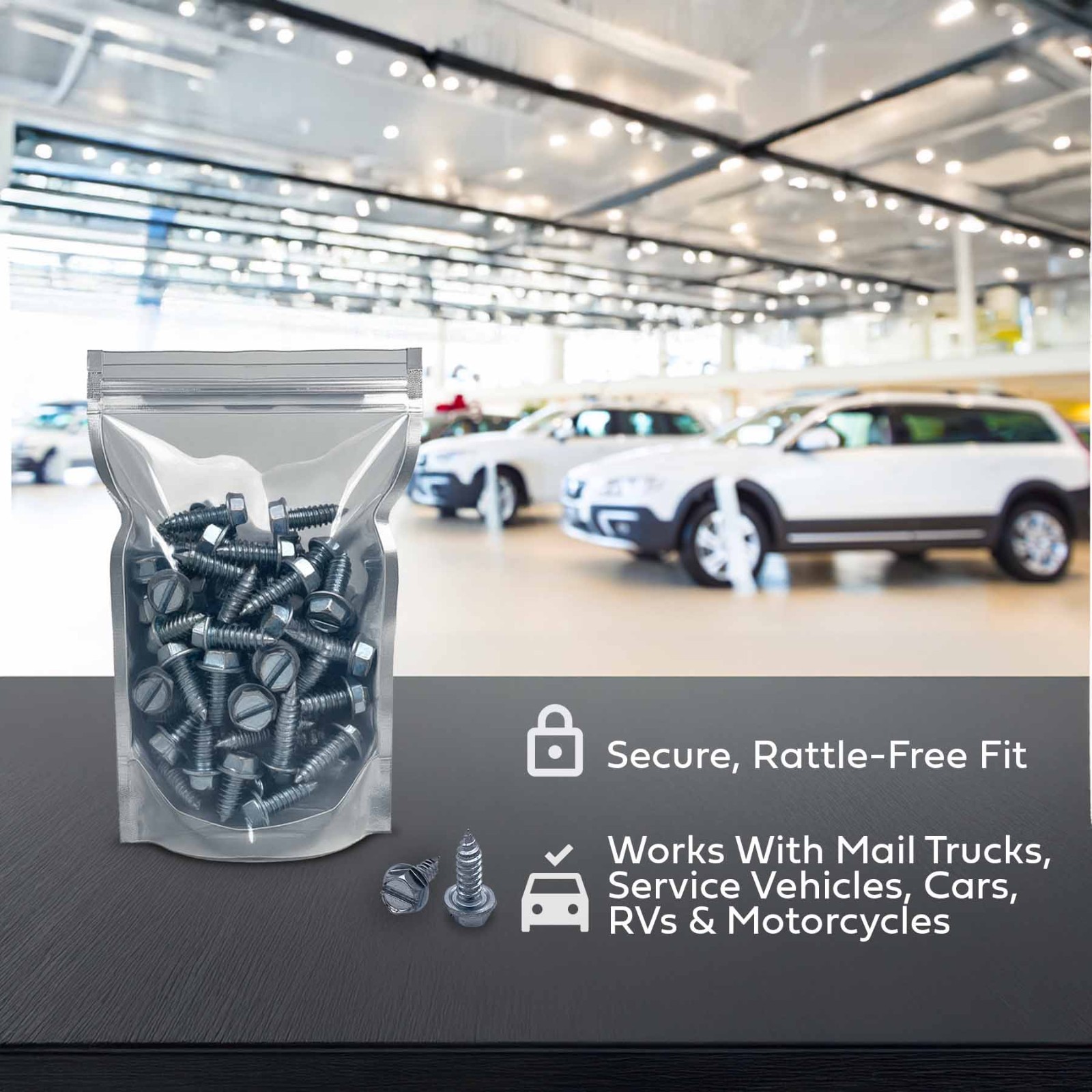 License Plate Screws – Slotted Hex Head – American – #14 x 3/4″ (100 Per Pack)