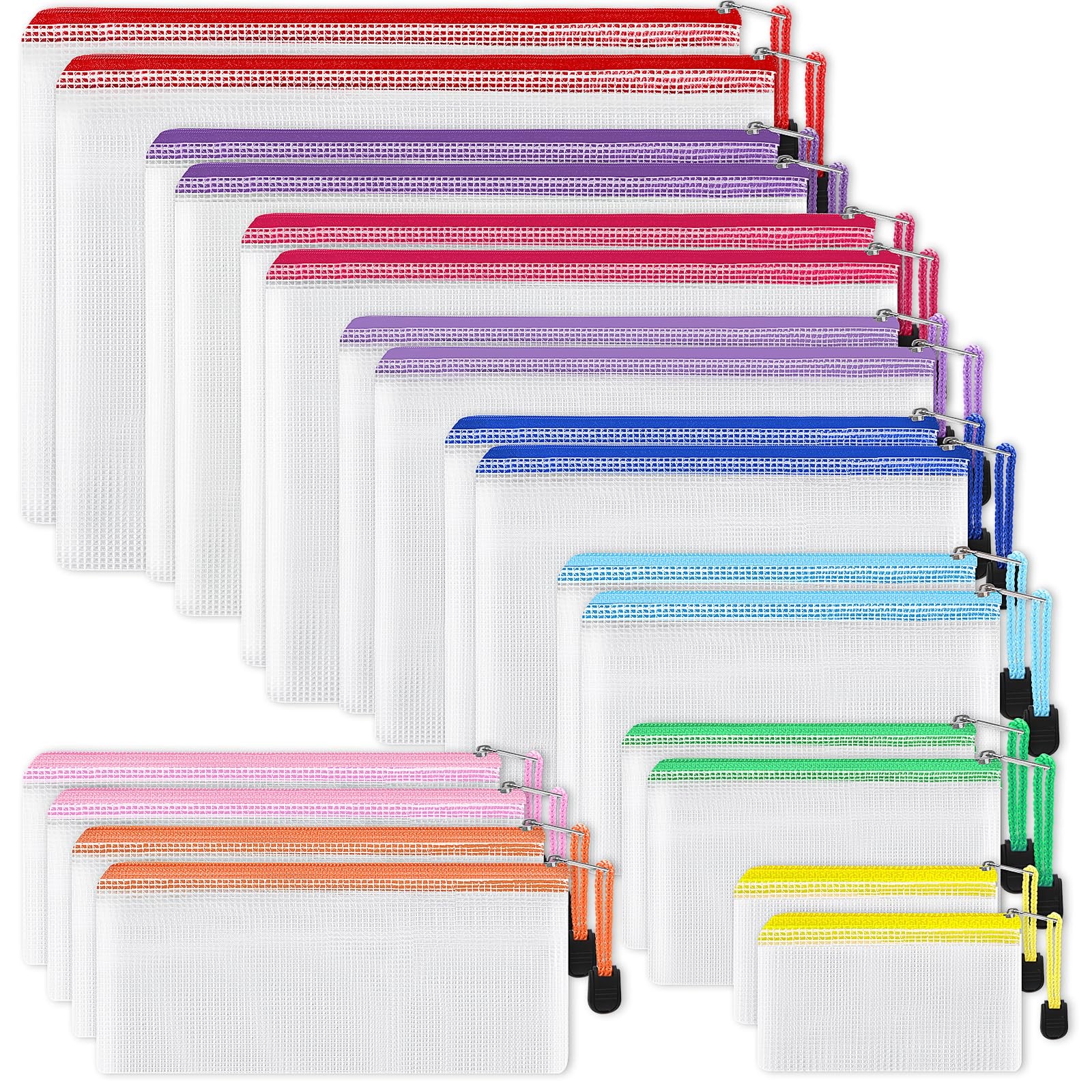 EOOUT 20pcs Mesh Zipper Pouch, Waterproof Bags, 8 Mutisize, 10 Color