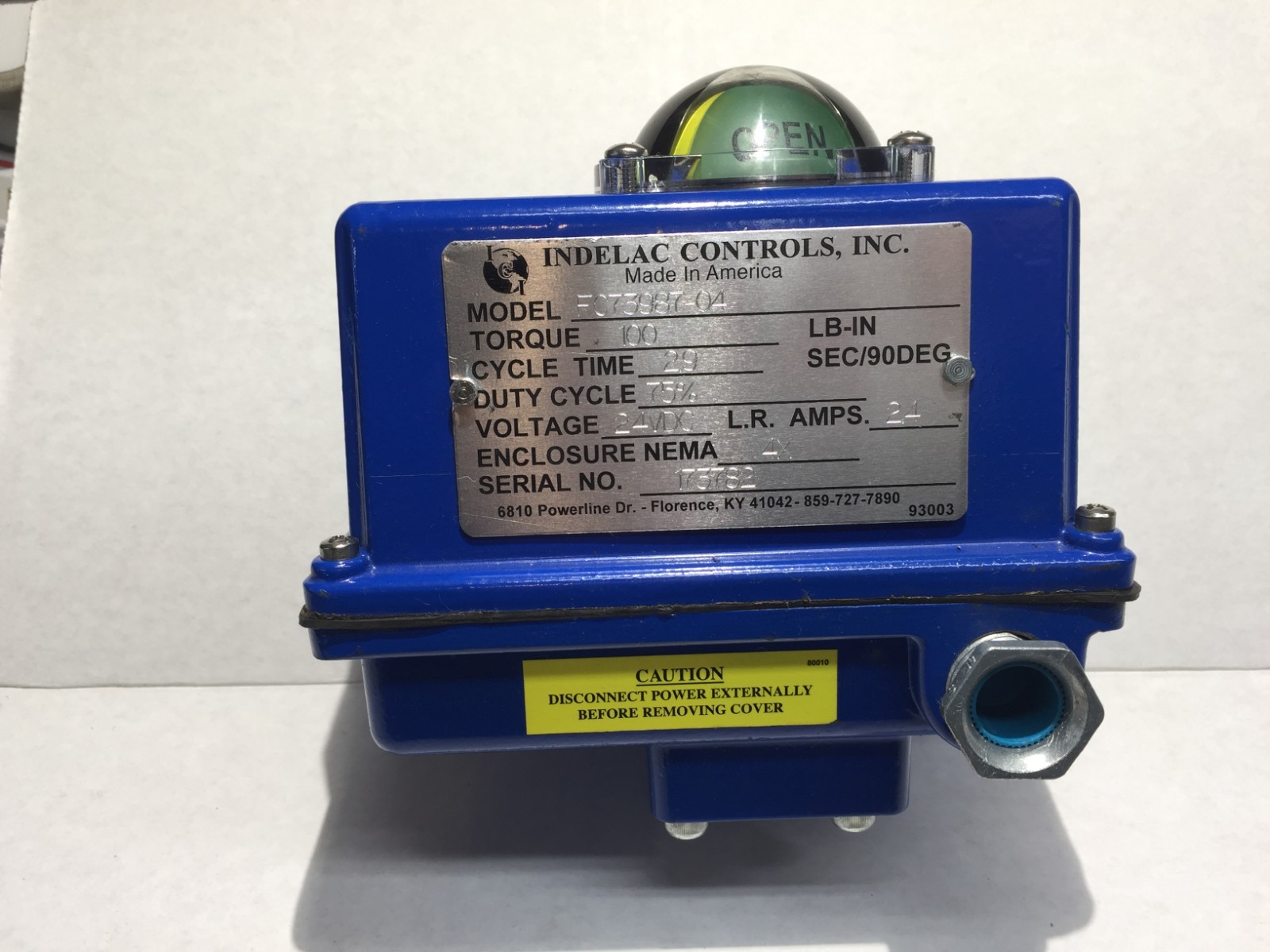 INDELAC CONTROL MODEL FC73987-04 TORQUE 100 VOLTAGE 24VDC 2.4 AMP NEMA 4X NEW E3