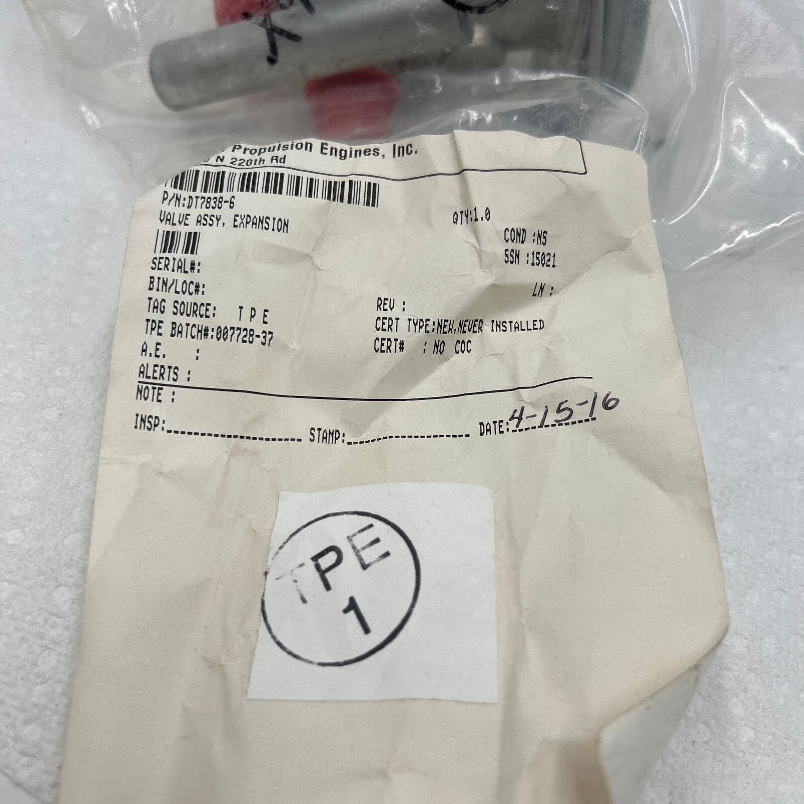 NOS Alco Expansion Valve DT7838-6 X9715 FL 16A ASSY