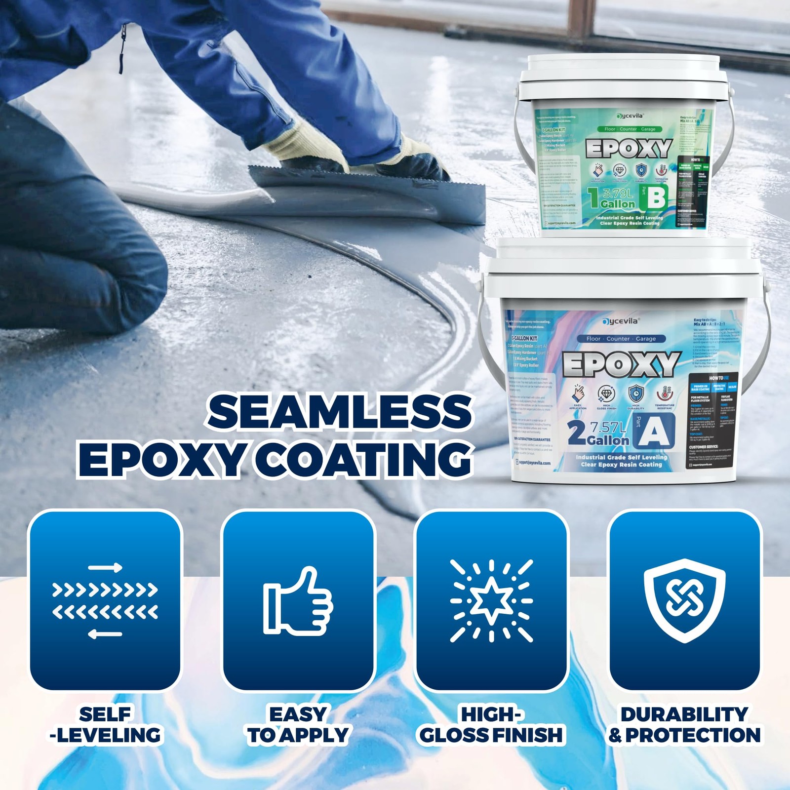 3 Gallon 100% Solids Industrial Epoxy Floor Coating Kit – -Leveling, Highly D…
