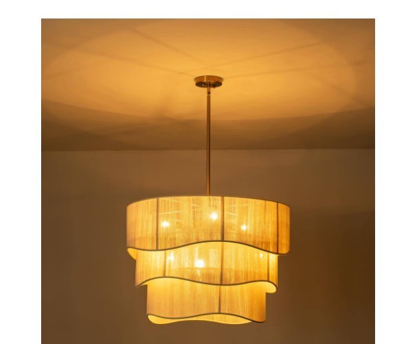 RRTYO Knuth 6-Lt 3-Tiered Modern Drum Handwoven Ivory Rope Fabric Chandelier