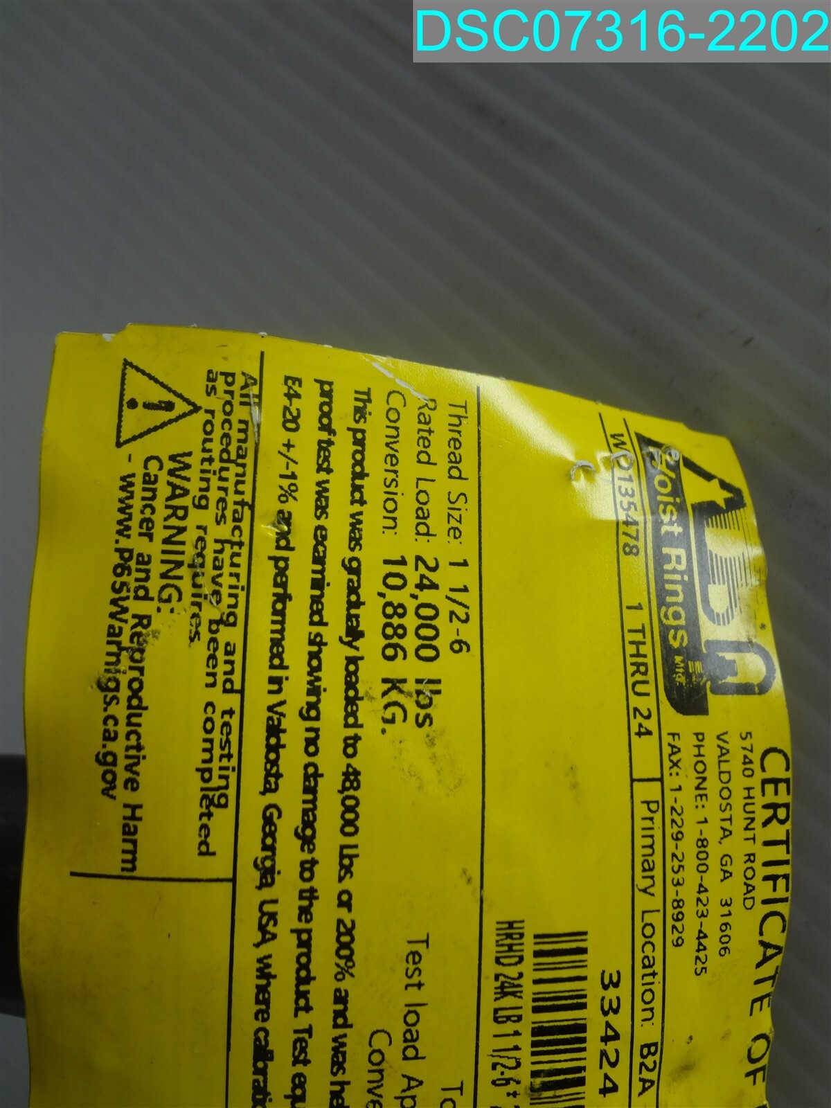 Heavy Duty Hoist Ring, 24,000 lb 33424 1-1/2″-6