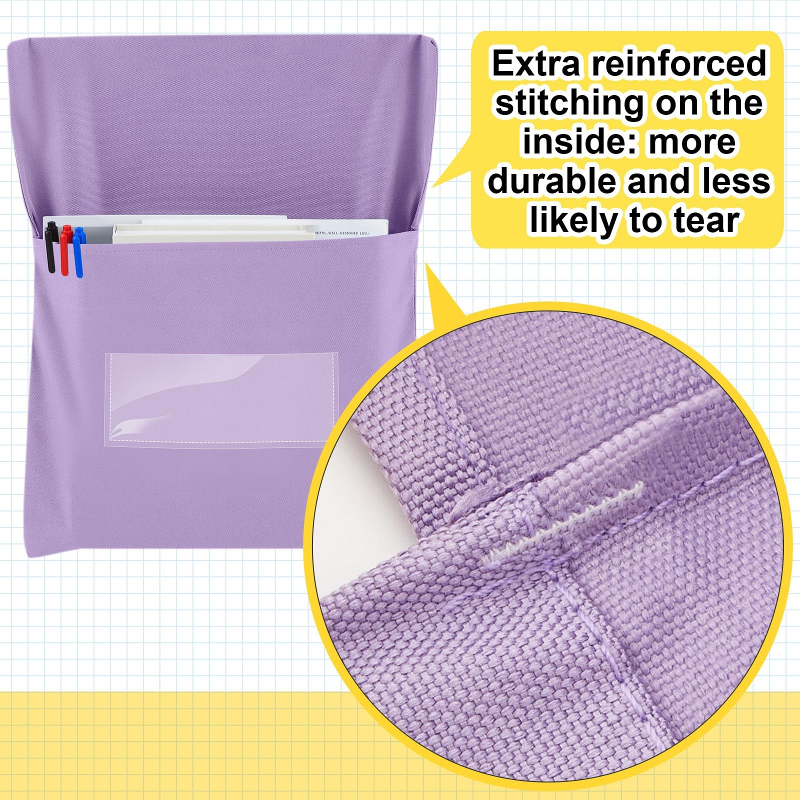 Yeyeplum 24 Pcs Chair Pockets for Classroom Chairback 14 x 18 inches, Pastel
