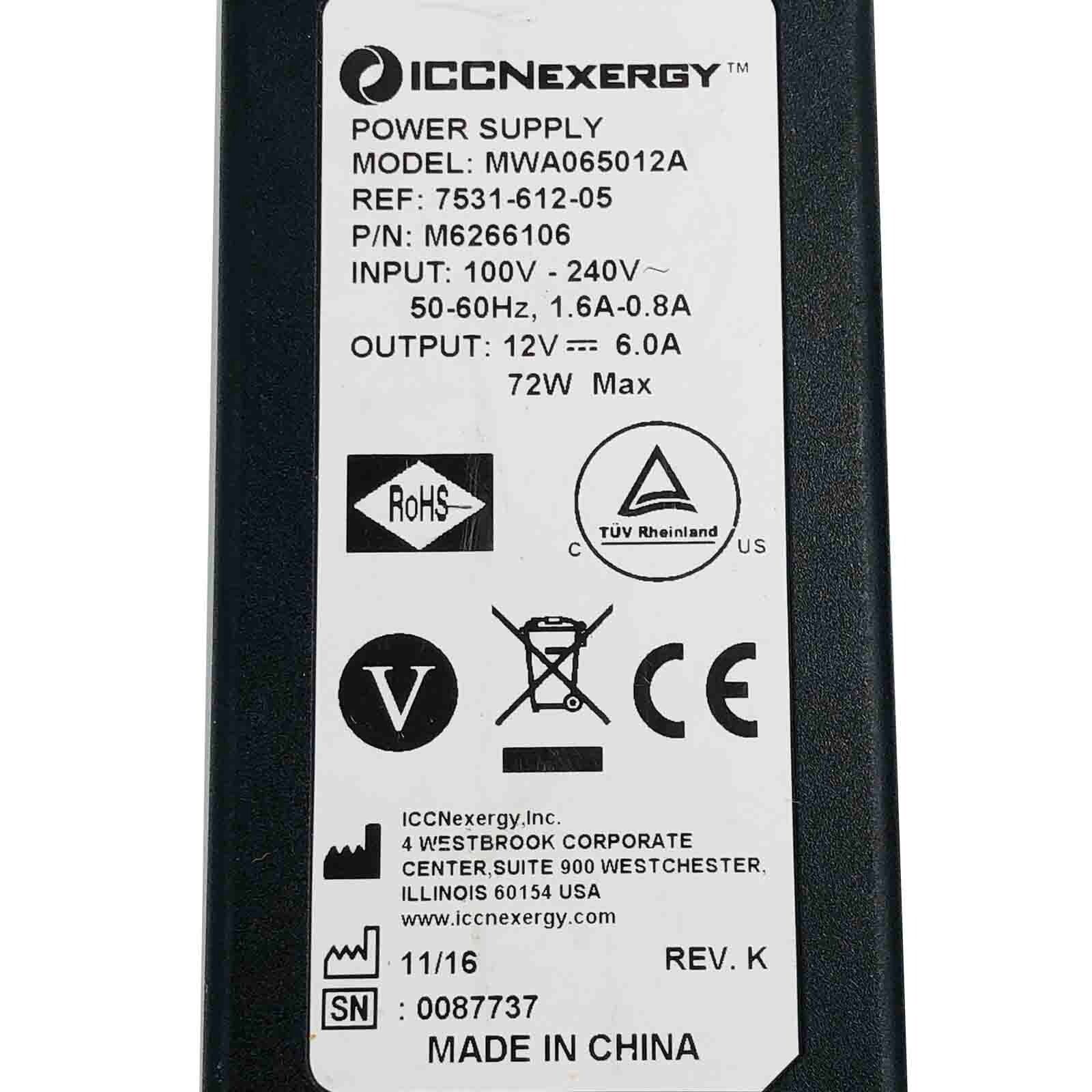 Original ICCNexergy MWA065012A Adapter 12V 6A 72W Power Supply M6266106 Charger