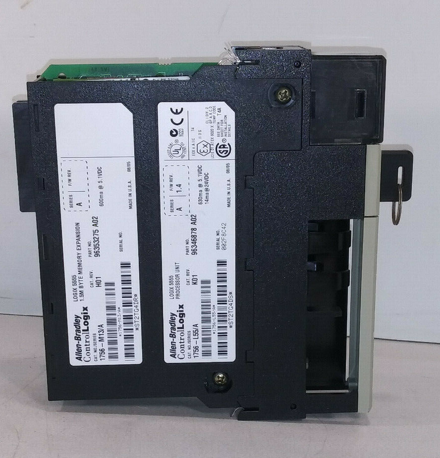 1 USED ALLEN-BRADLEY 1756-L55/A PROCESSOR UNIT W/ KEY & 1756-M13/A MEMORY EXP.
