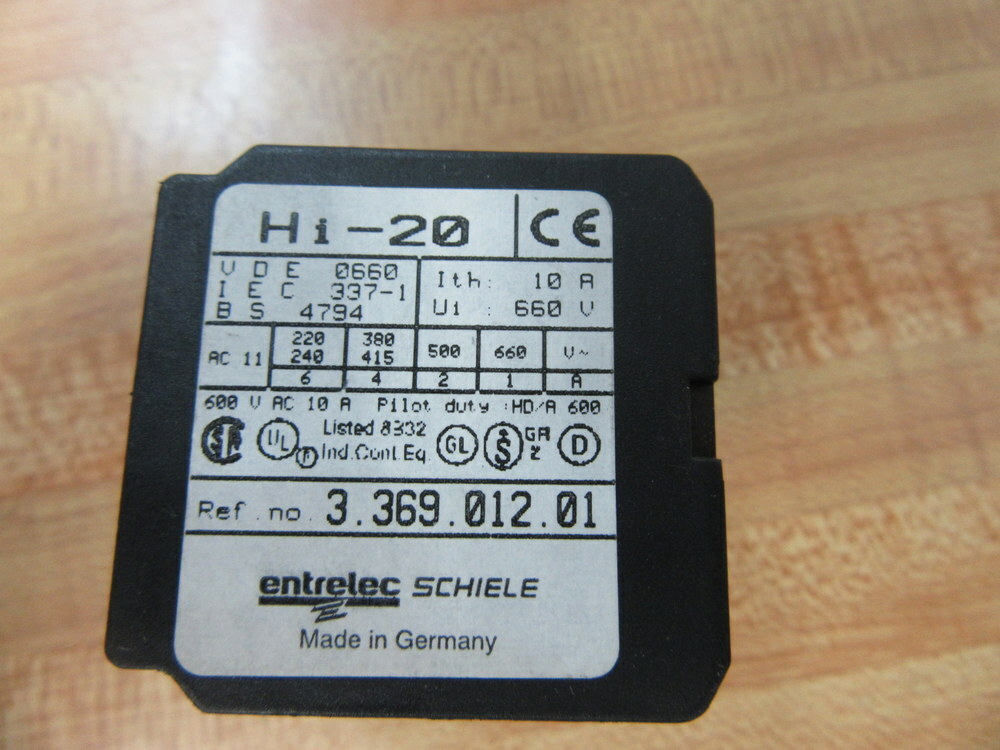 Entrelec Schiele 3.369.012.01 Contactor 336901201 Hi-20