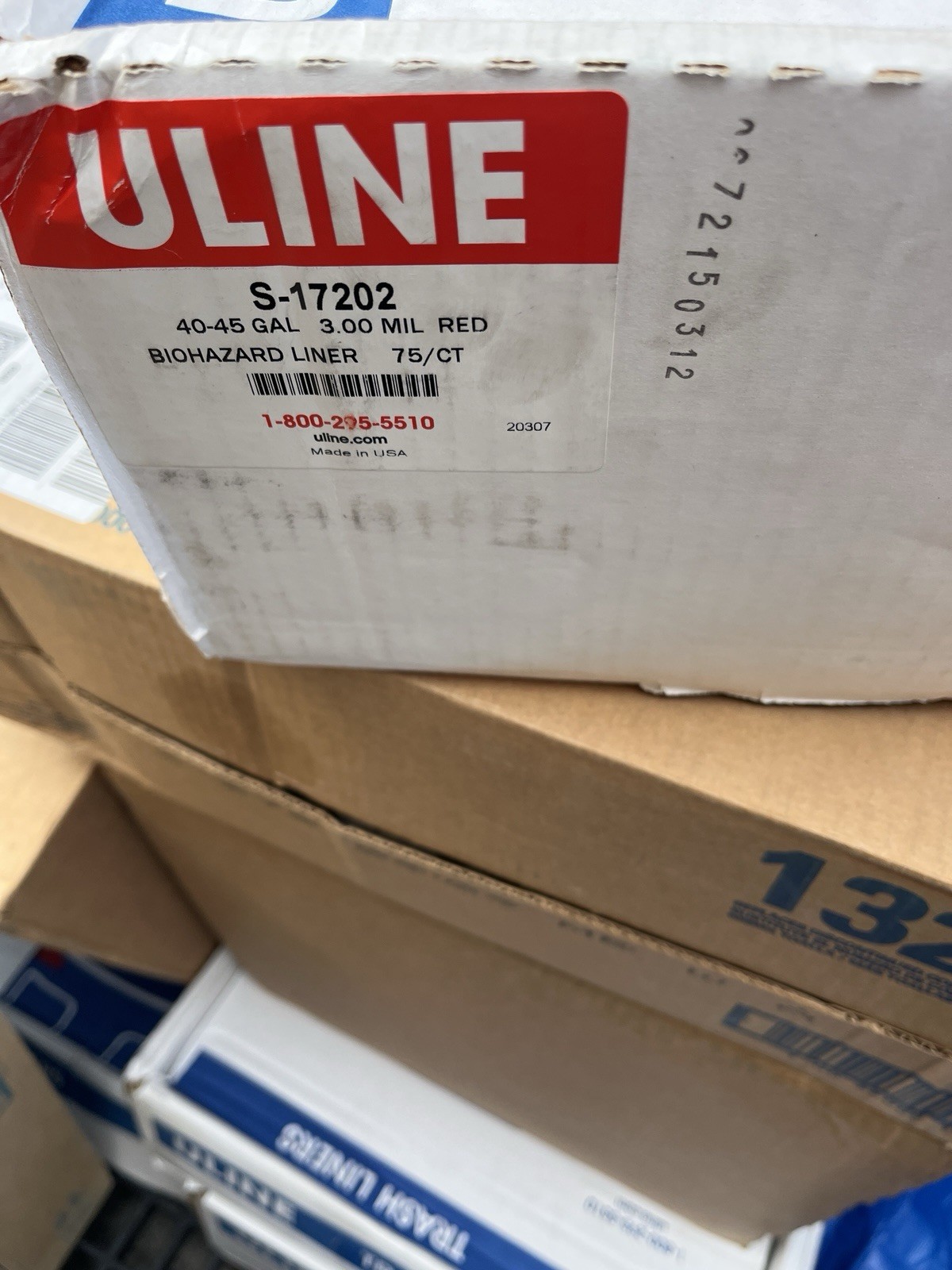 ULINE Biohazard Trash Liner 45 Gallon, 3.0 Mil, Infectious Waste, Red 75 ct