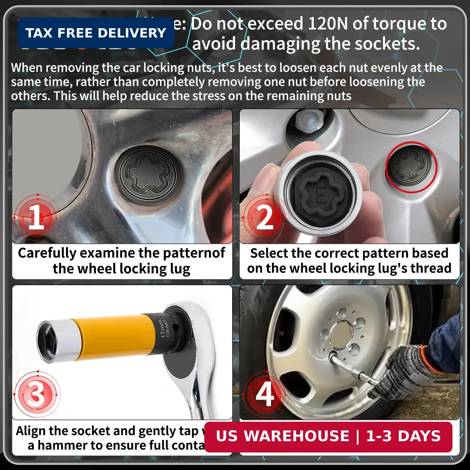 E Wheel Locking Nut Key Compatible with Audi Series, (Socket OD 27mm – ID 25mm),