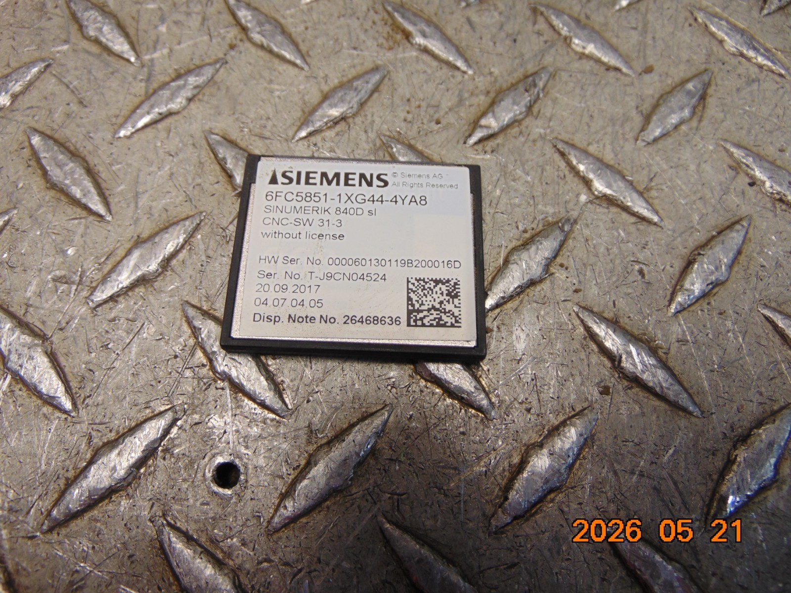 SIEMENS 6FC5851-1XG44-4YA8 SINUMERIK 840D sl CNC-SW 31-3