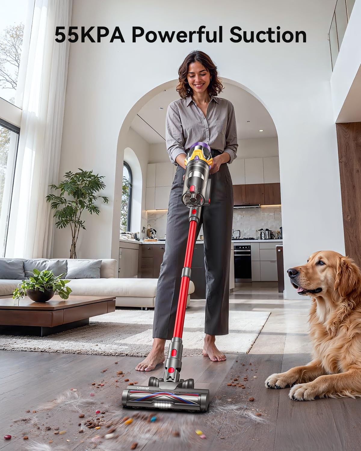 Cordless Vacuum Cleaner, Upgraded 55KPA 650W 70Mins Stick with Red
