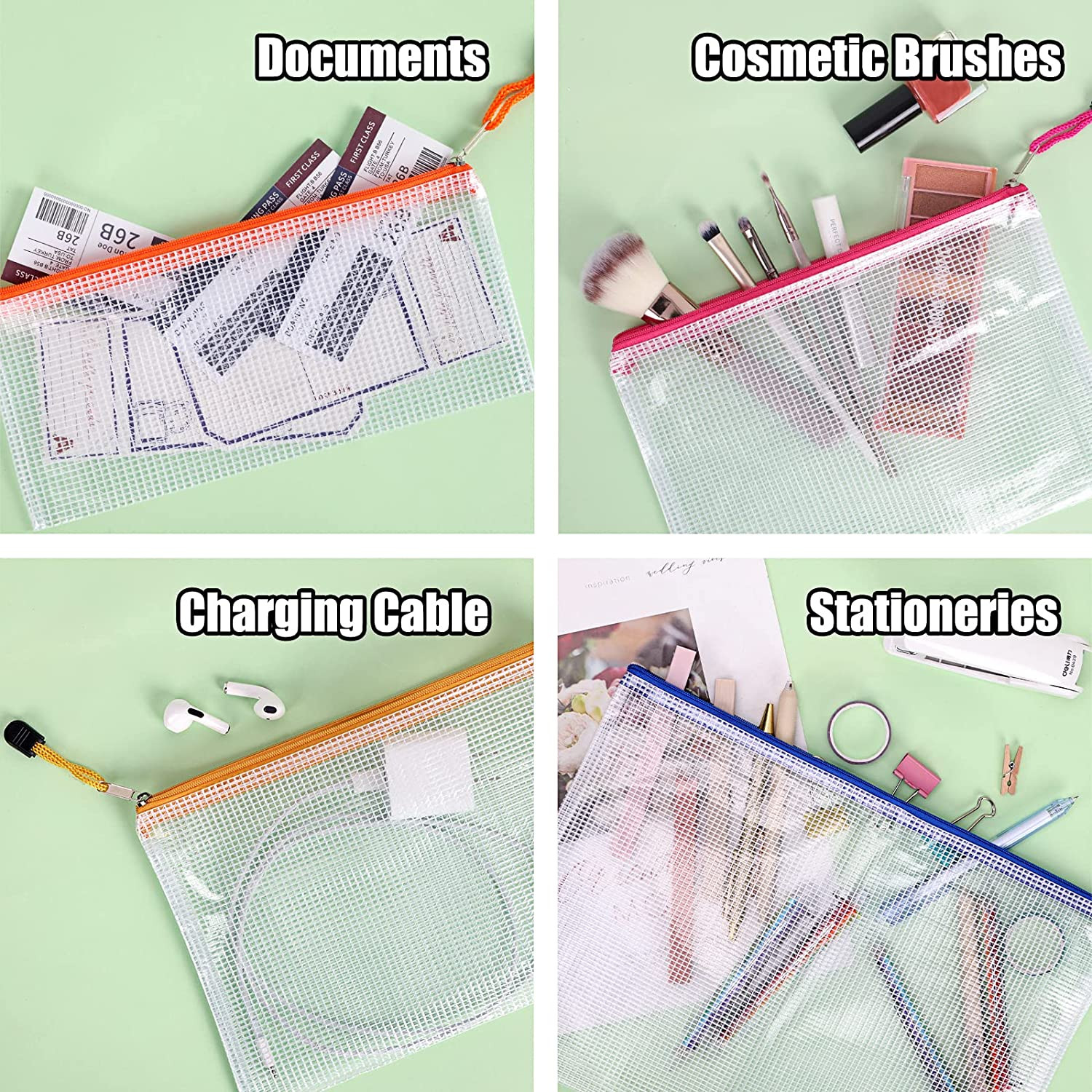 28Pcs Mesh Zipper Pouch Bags 8 Sizes Waterproof Zipper Bags, 14 Colors