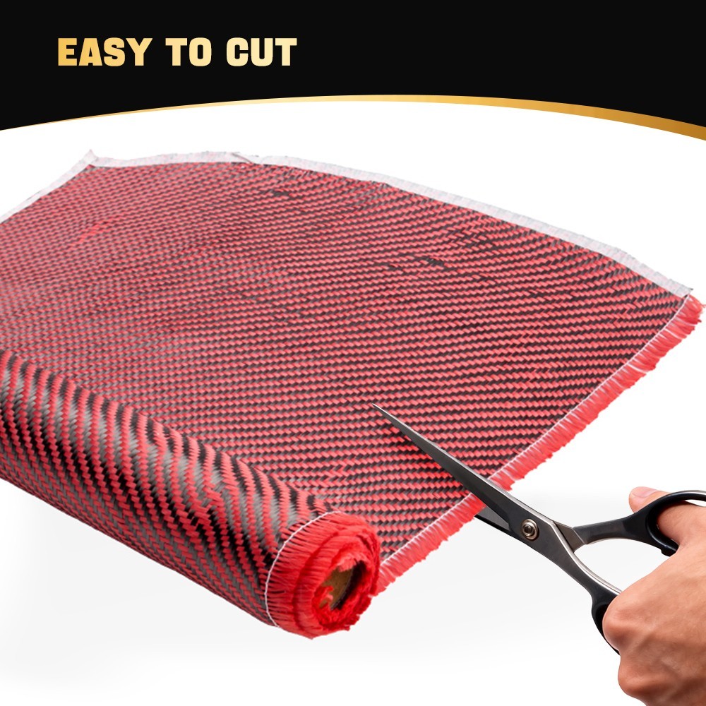 12″ x 5FT Twill Weave Black Red Carbon Fiber Fabric Cloth (3K, 9oz, 12″x59″)