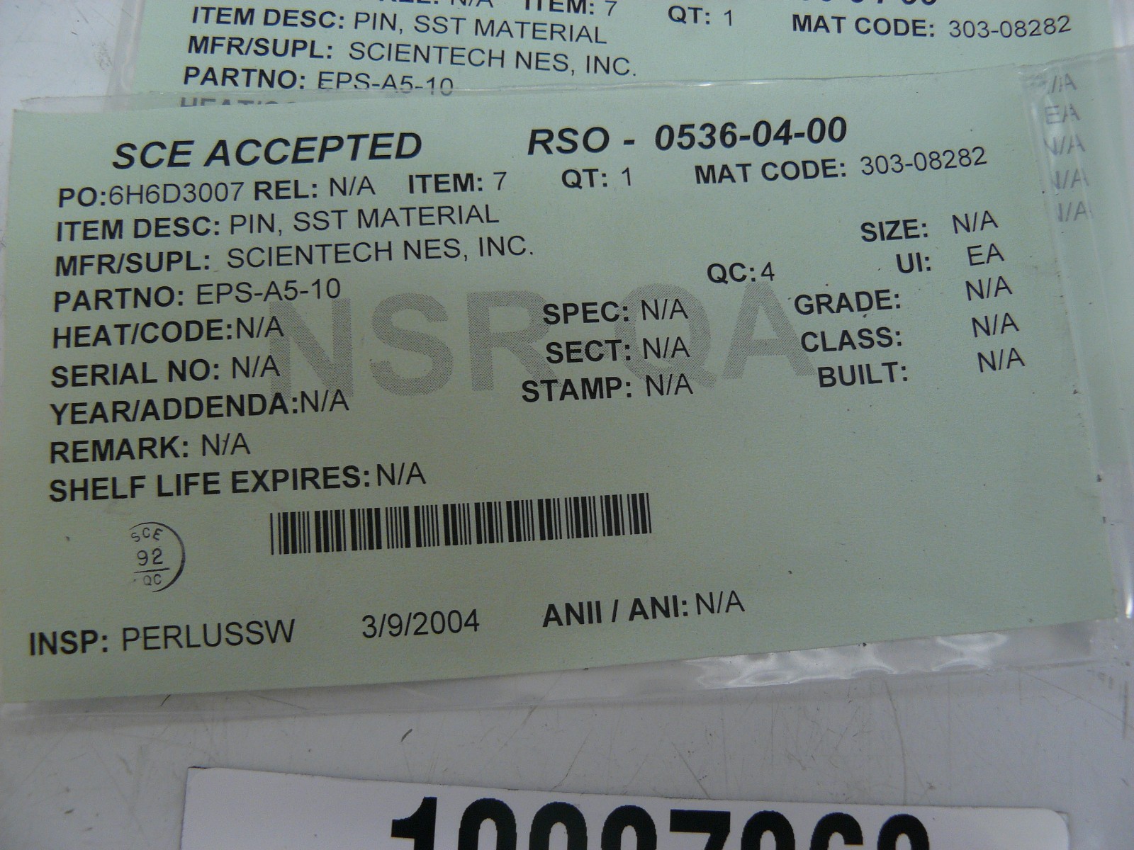 LOT OF 3 NEW SCIENTECH NES INC EPS-A5-10 PINS STAINLESS STEEL 303-08282