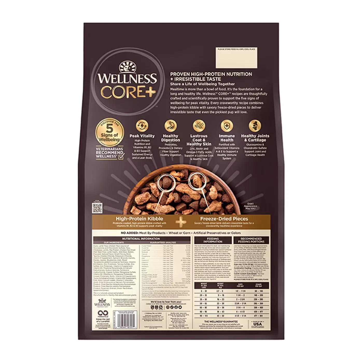 Wellness CORE+ Freeze-Dried Pieces Adult Dry Dog Food-Grain Free, Wild Game,18Lb