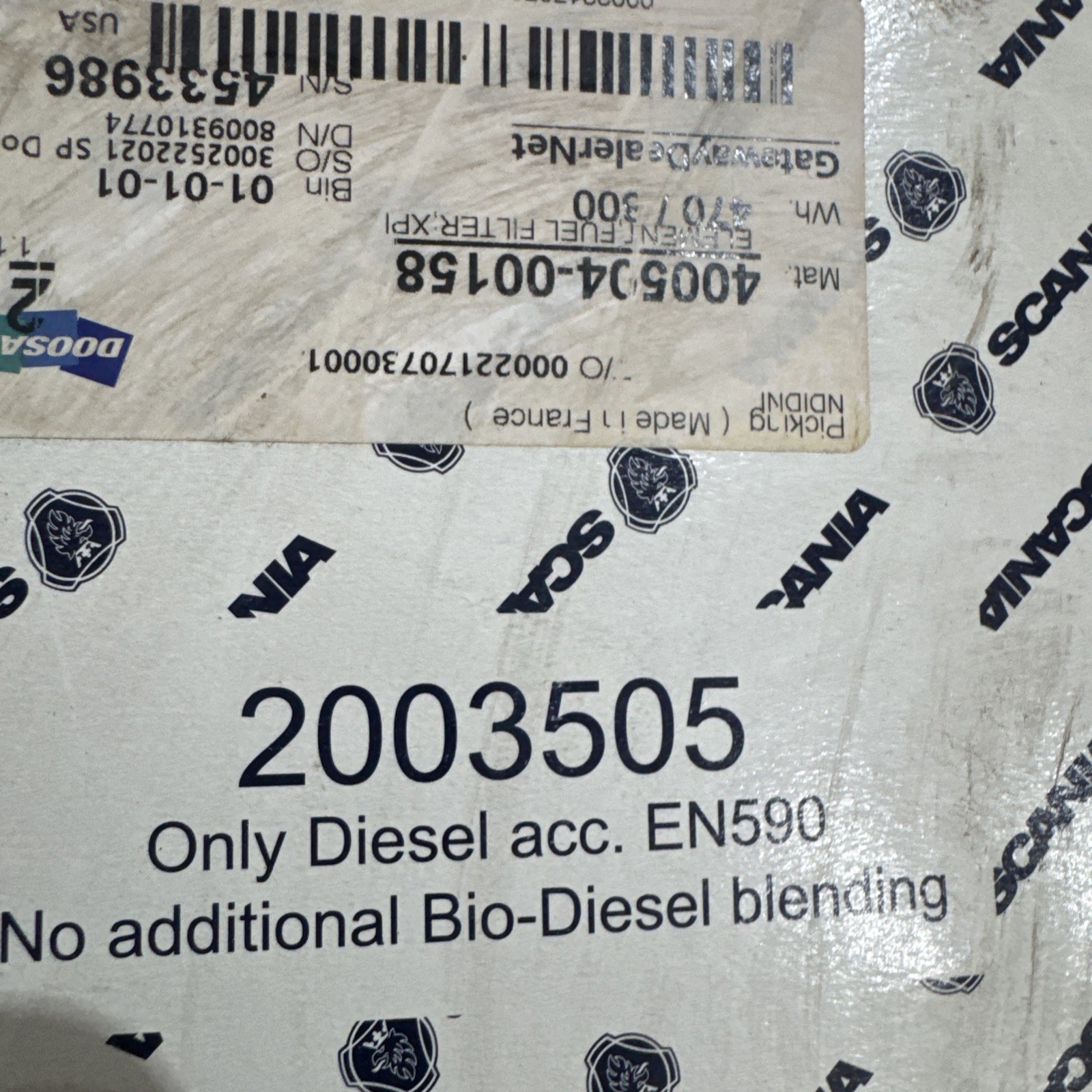 2003505 1PCS NEW in Box Diesel Fuel Filter Insert Fits for SCANIA Fast Ship