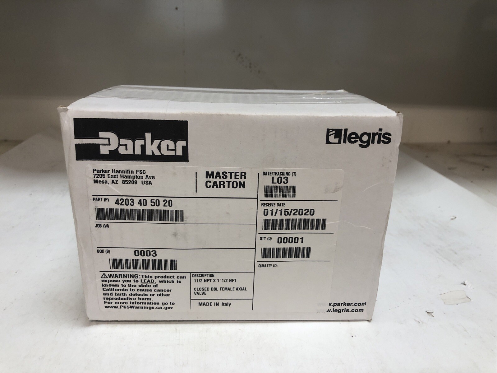 1 New Parker legris Closed DBL Axle Valve 4203-40-50-20,11/2 NPT X 1” 1/2 NPT