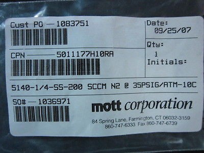 Applied Materials 3510-00041 ORF RSTR FLOW 200SCCM N2@35PSI 1/4VCR-M/M SS