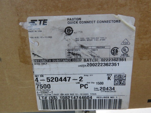 AMP 4-520447-2 Qty of 350 per Lot CONN QC RCPT 10-12AWG 0.250