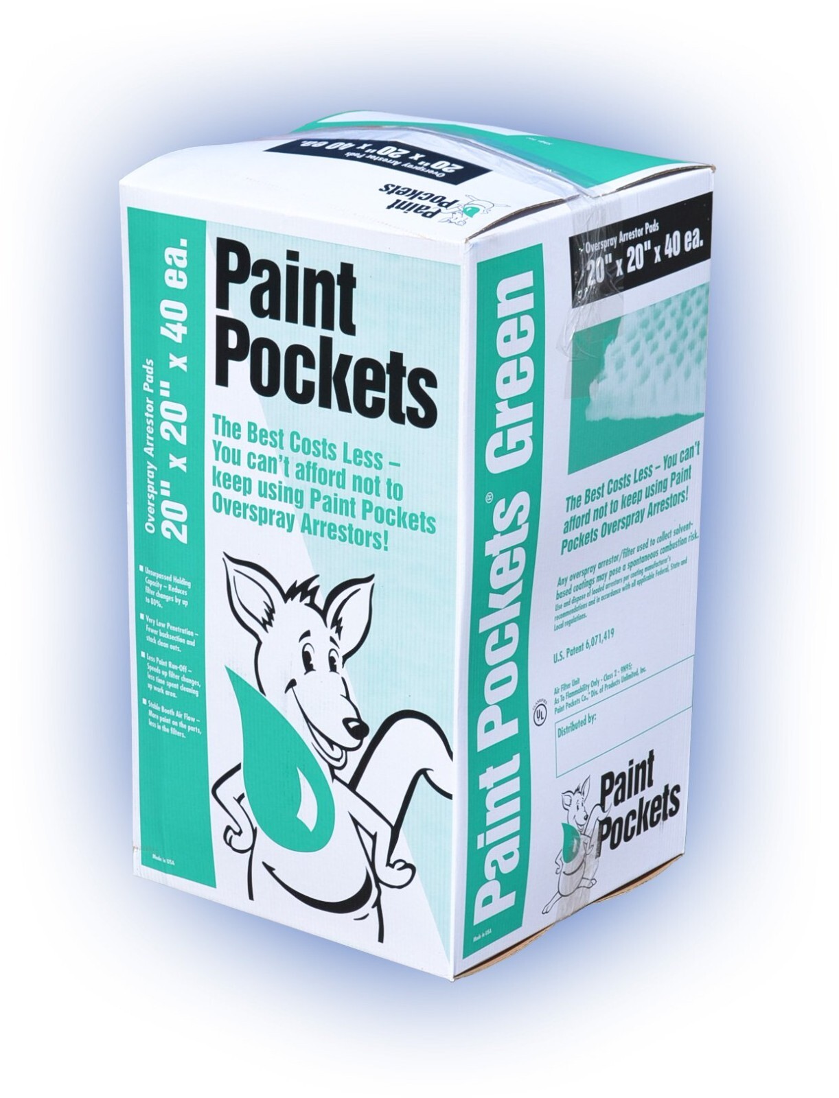 PPG-020-020-040 Paint Pockets Green Overspray Arrestors 20″x20″, 40/box