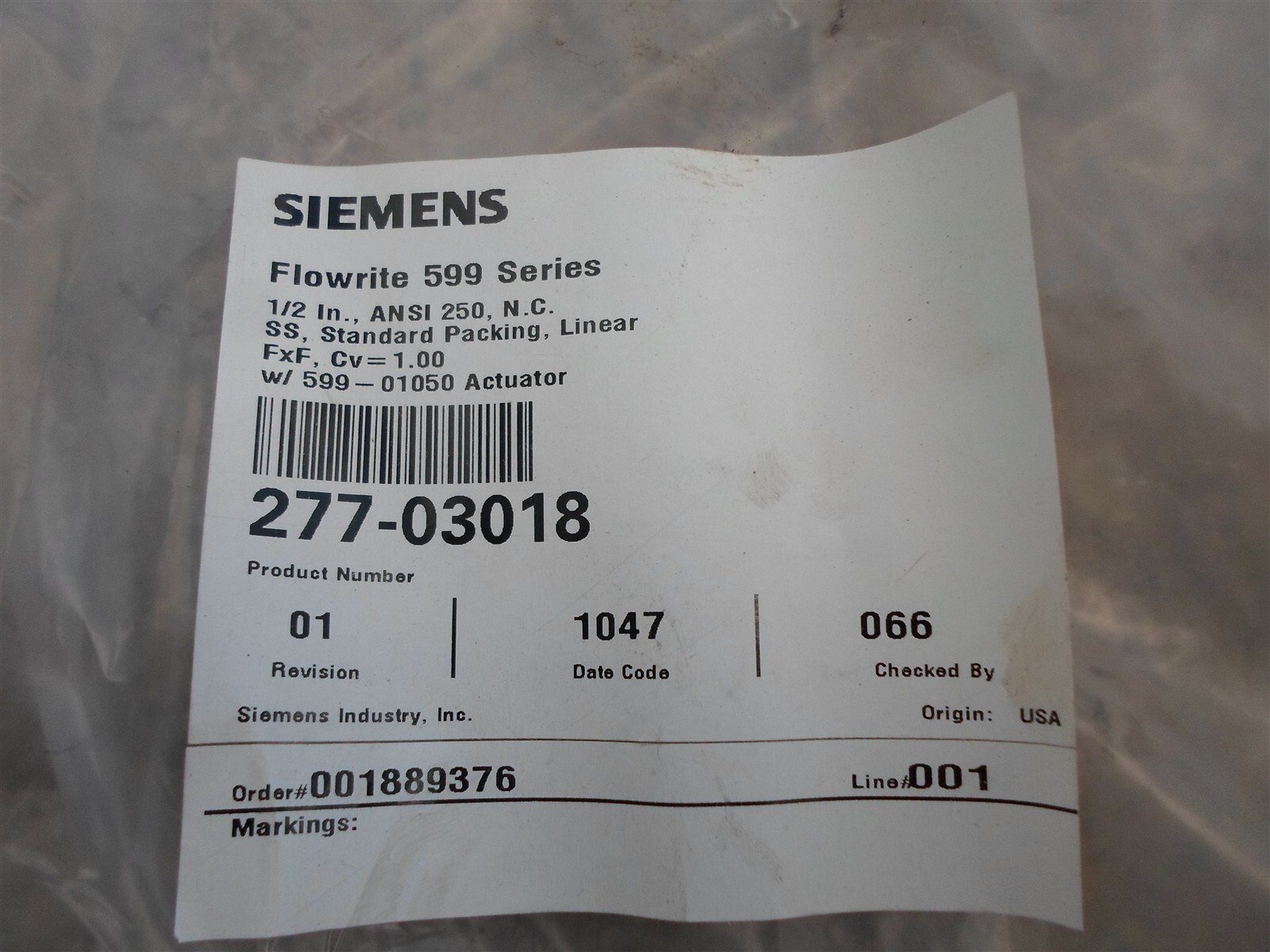 NEW: Siemens 277-03018 Globe Valve Flowrite 599 Series, 8″ Pneumatic Valve Actu.