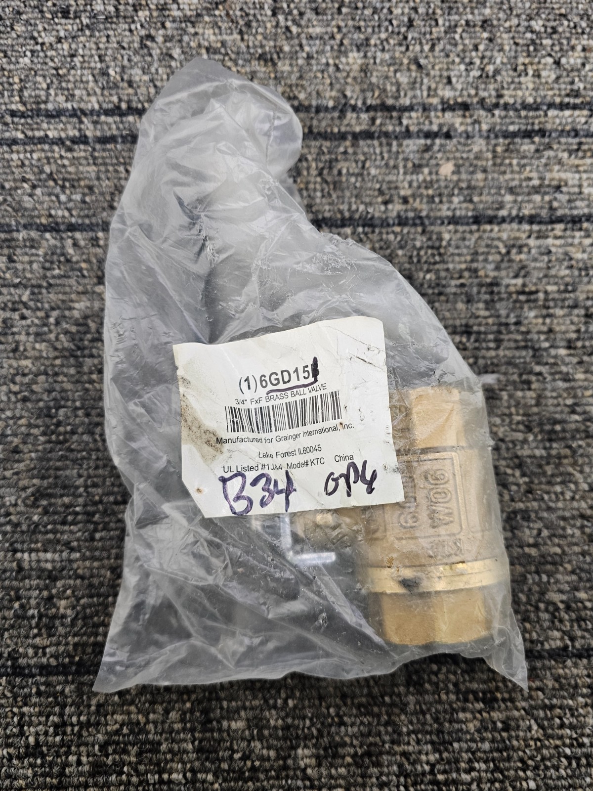 Grainger 6GD15B: Brass Ball Valve 3/4-inch FNPT x FNPT, 600 WOG, 2-1/2″ Length