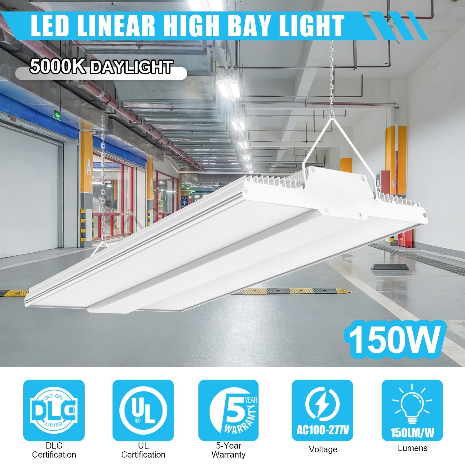 150W Linear LED High Bay Light Commercial Warehouse Garage Fixture 22500LM 5000K