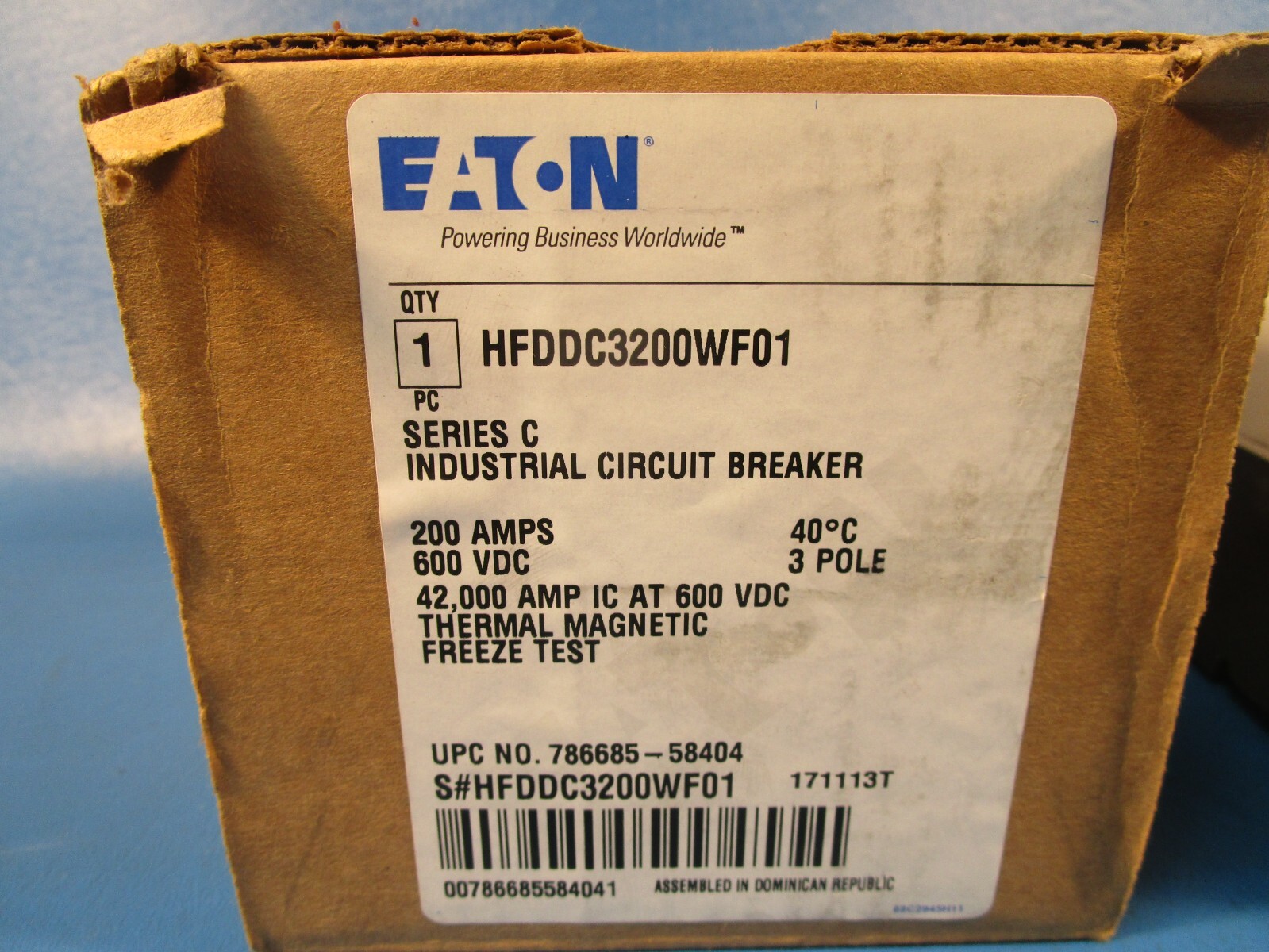 Eaton HFDDC3200WF01, Molded Case Breakers (MCCBs) HFD 3P 200A 600V 50/60Hz 3Ph F