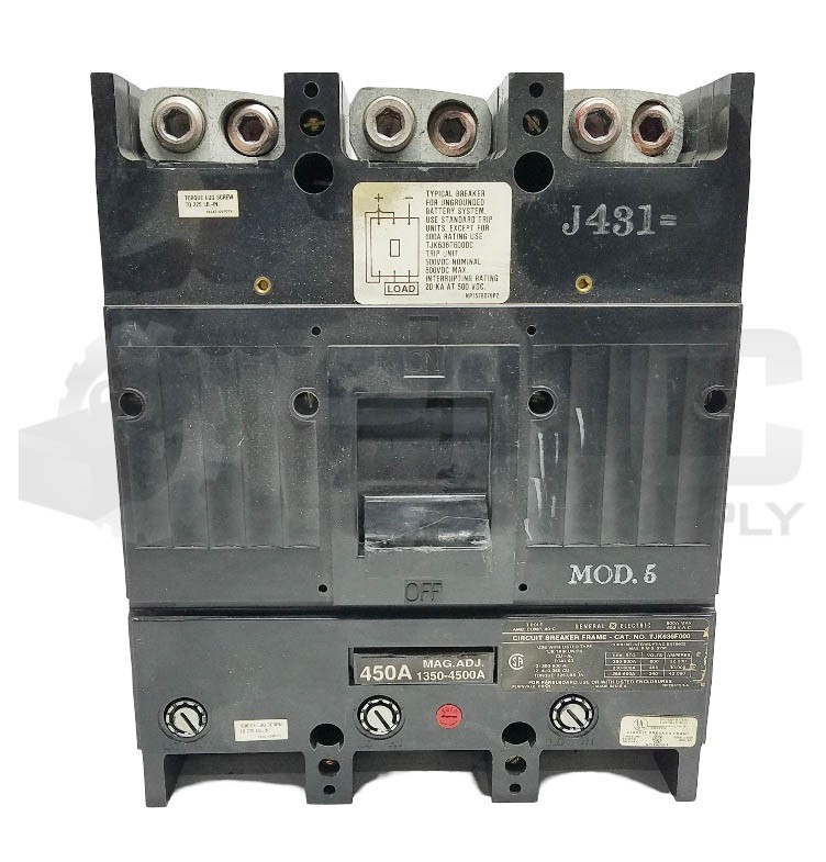 GE TJK636F000 MOD. 5 CIRCUIT BREAKER 450A 3P 600V, MAG. ADJ. 1350-4500A