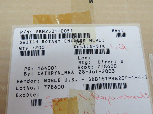 Noble SDB161PVB20F-1-4-1 Qty of 10 per Lot Switch Rotary; ENCODER; type 16 enco