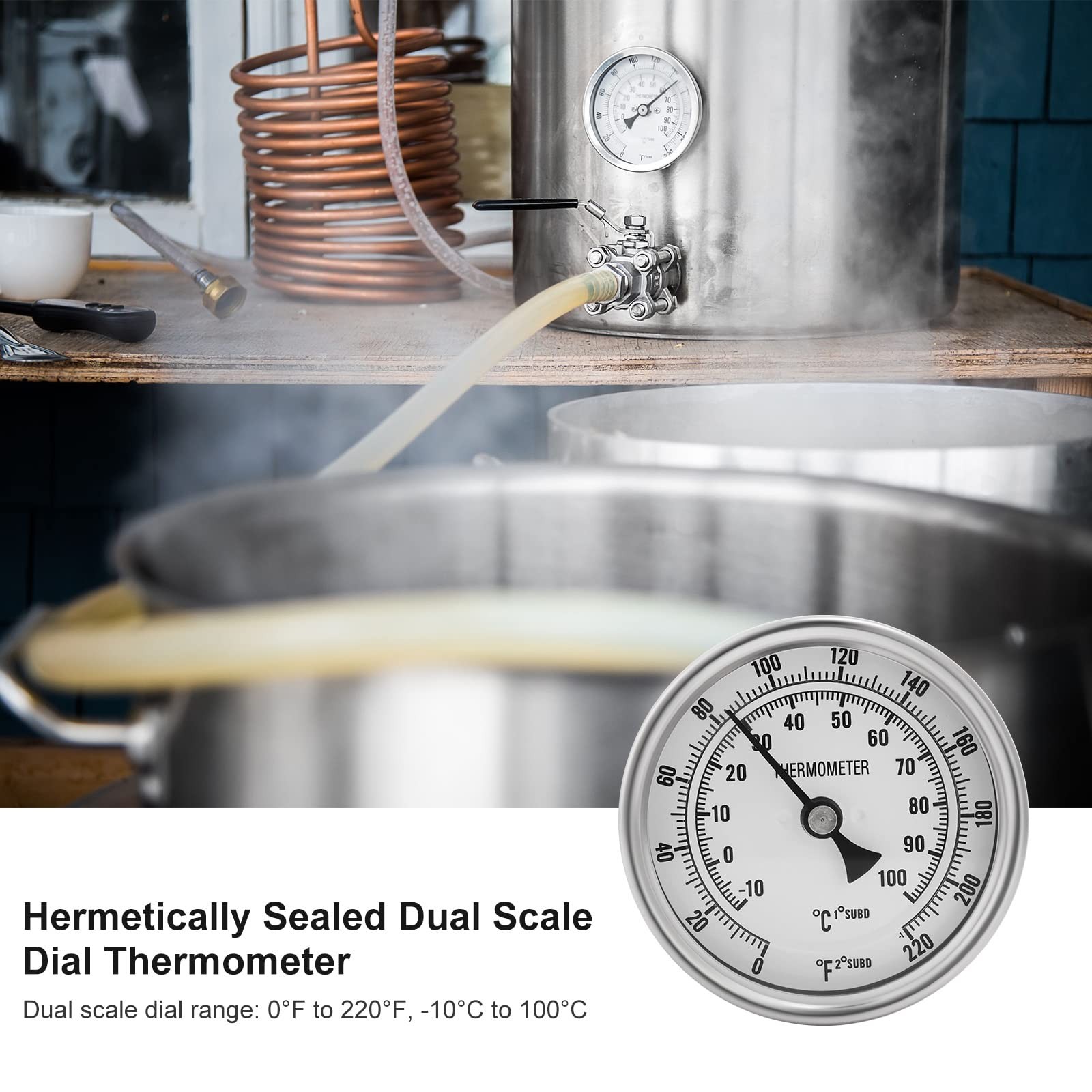 Stainless Steel Kettle Thermometer for Home Brewing, 1/2 NPT with Lock Nut & …