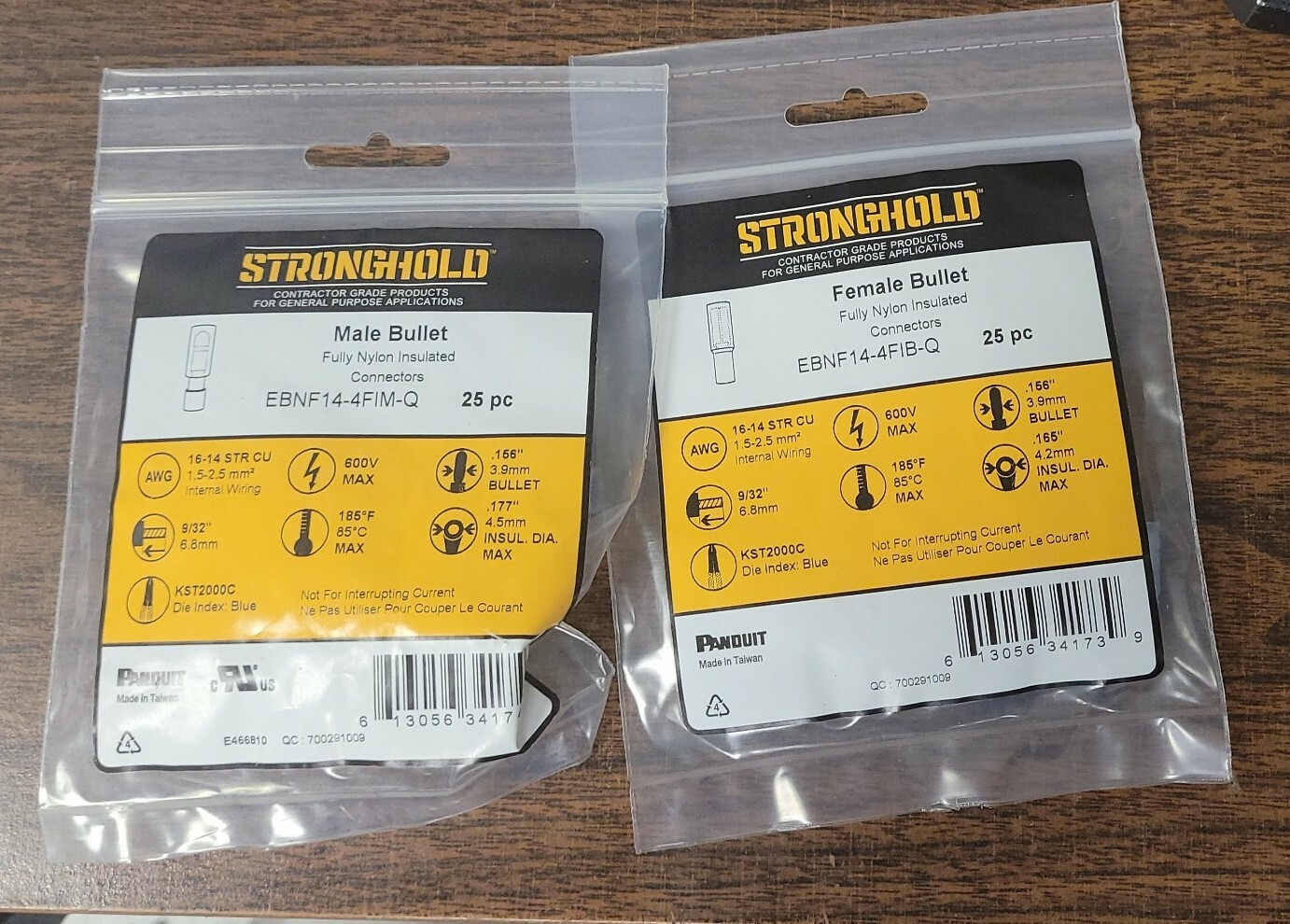 (2 PKGS OF 25) STRONGHOLD EBNF14-4FIm-Q MALE AND FEMALE