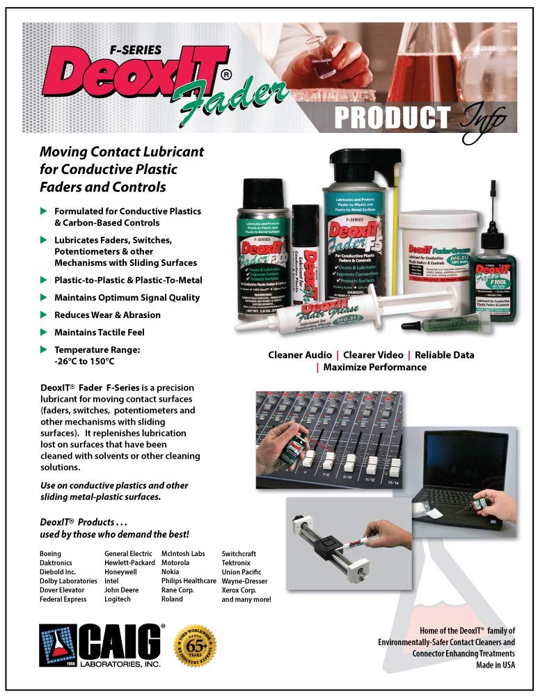 DeoxIT Fader F5S-H6 Spray, Rejuvenates/Lubricates/Protects Faders, Conductive…