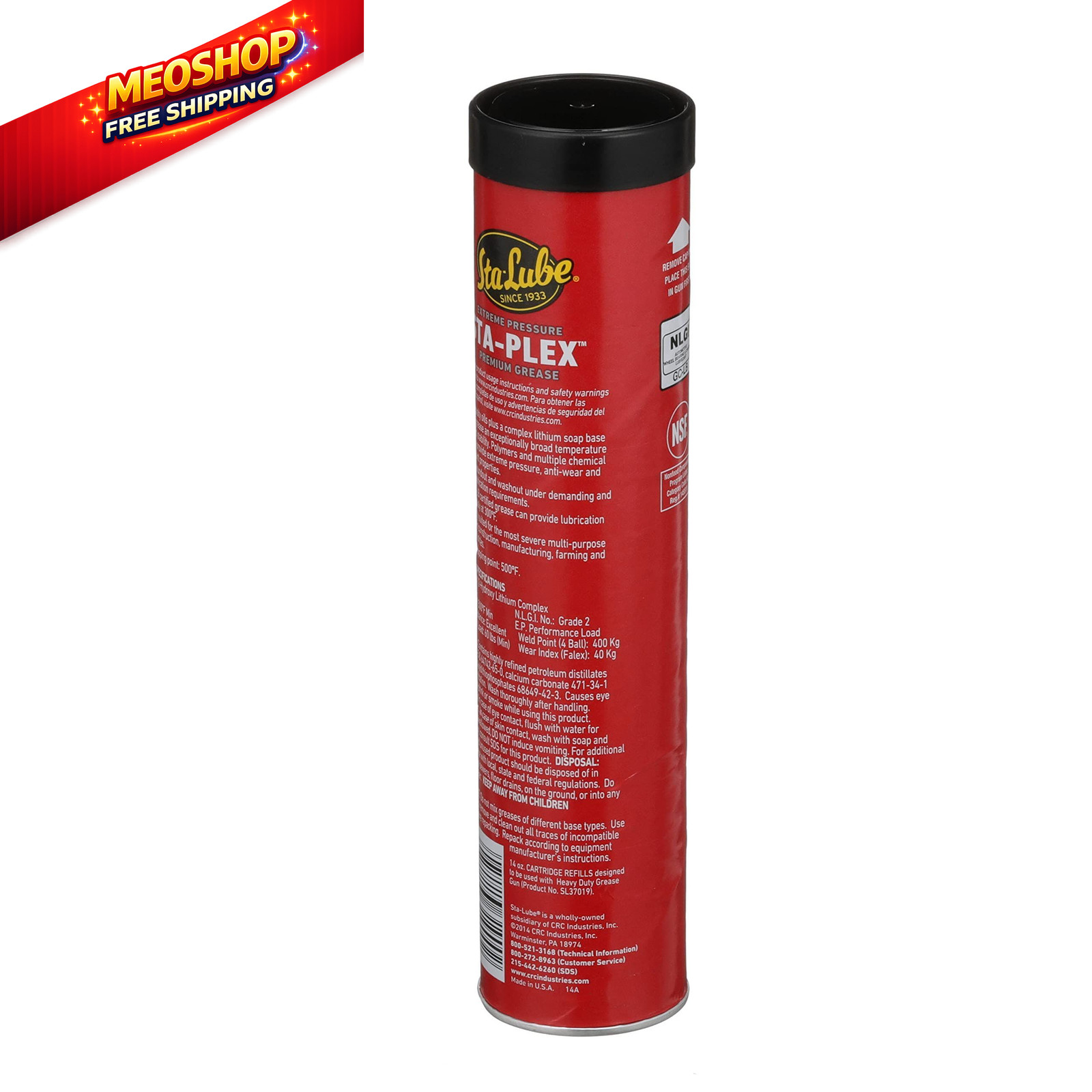 Sta-Lube Sta-Plex Extreme Pressure Premium Red Grease SL3190 14 Oz, Cartridge