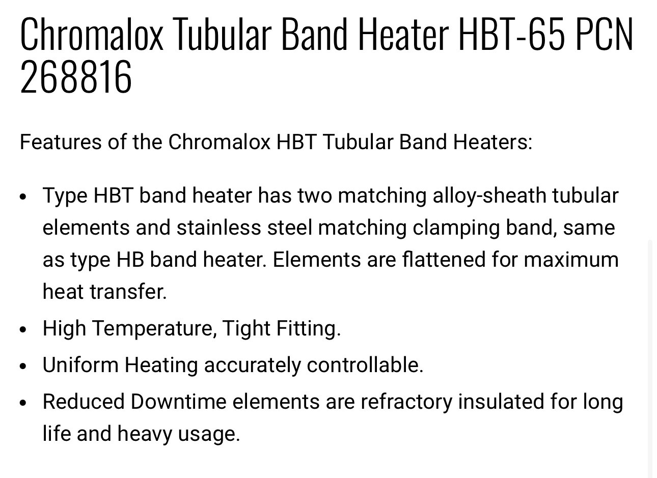 NEW Chromalox HBT-65 Tubular Band Heater; 268816, 120V, 110KW