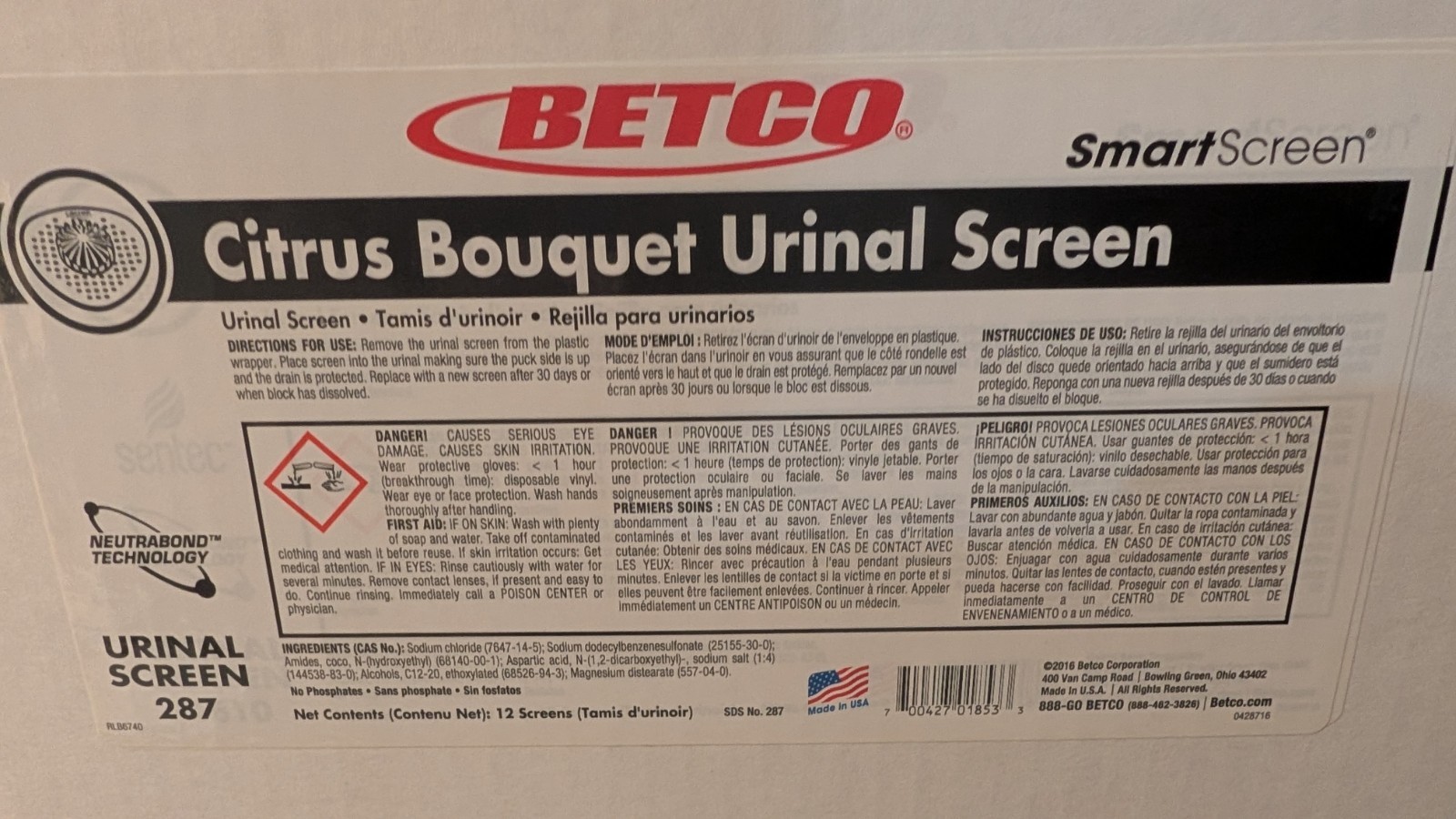 Urinal Cake Screen Lot of 2 Betco SmartScreen Orange Citrus Bouquet #RLB8234