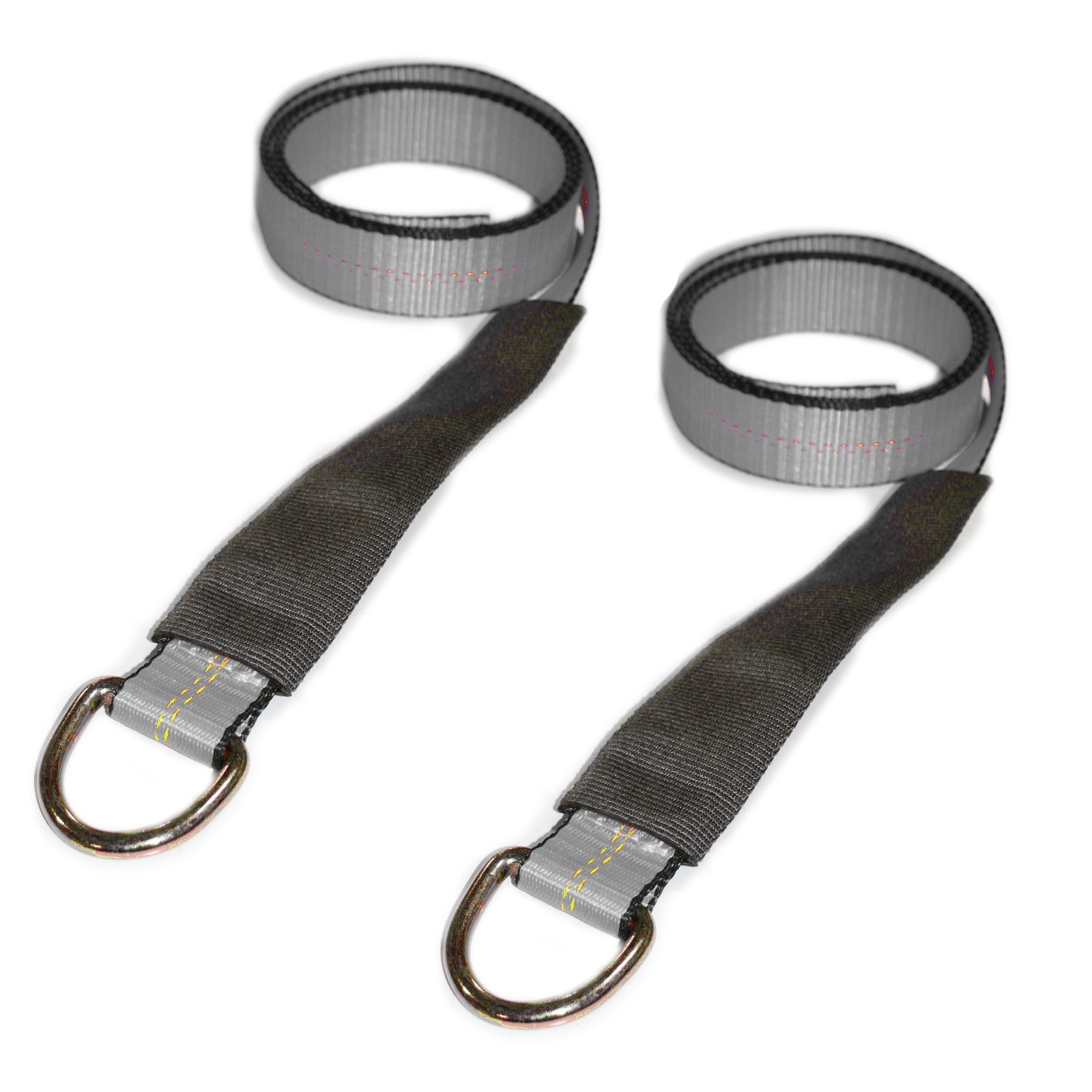 2 pack – 2″ x 8 ft Silver Lasso Strap Tie Down Protected Sleeve D Ring Wheel Tow